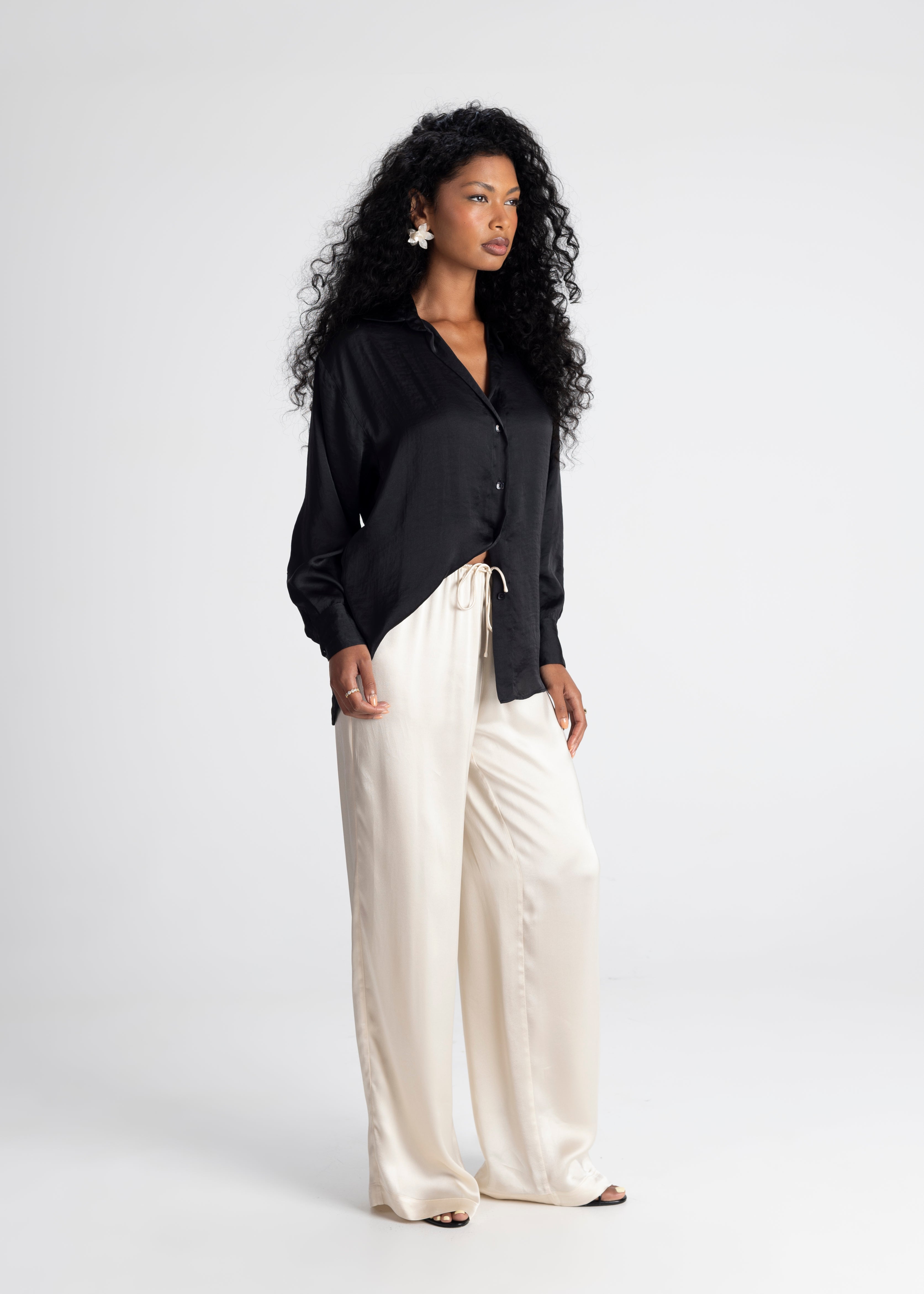 Giulia Loose Satin Pants - Champagne