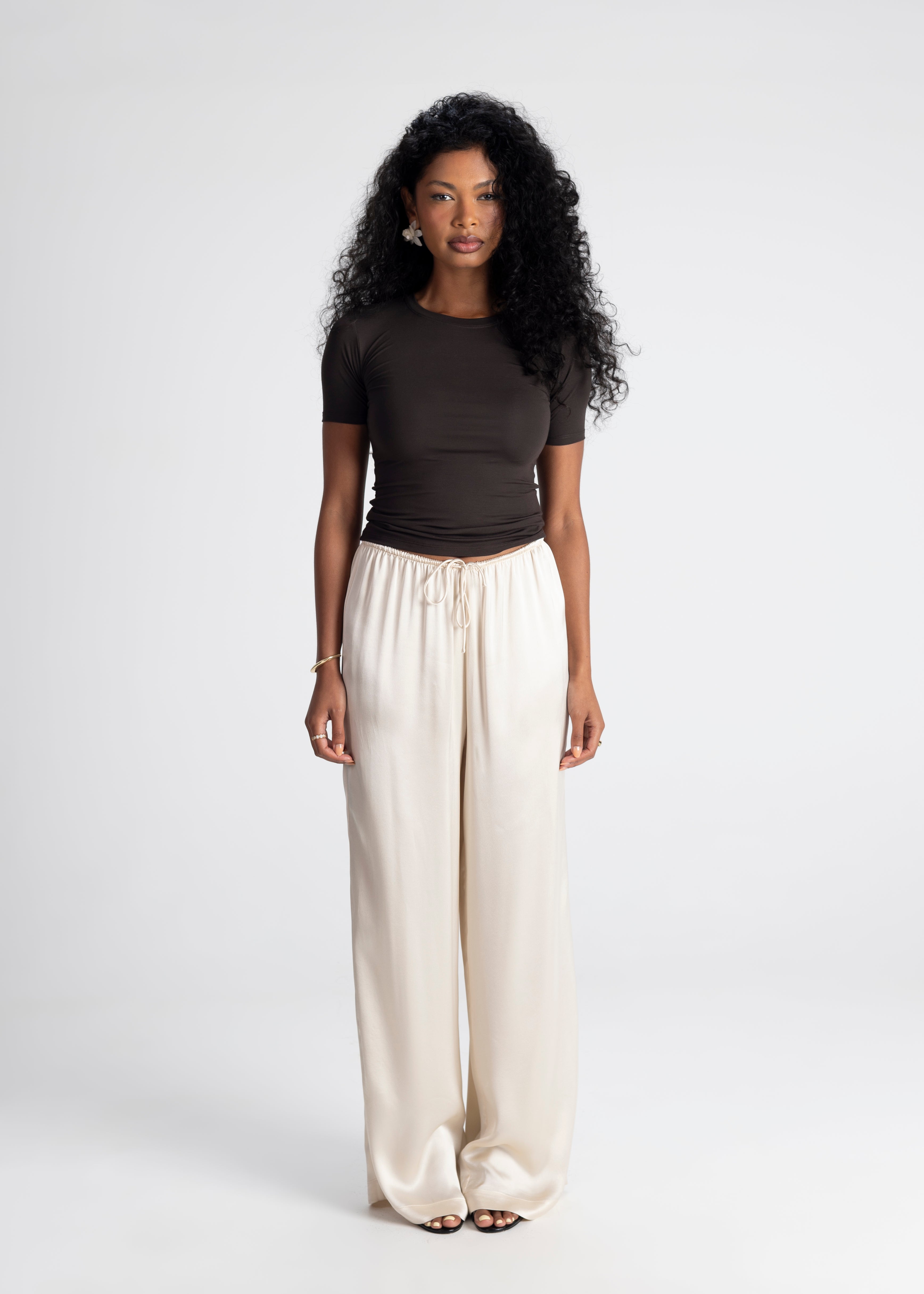 Giulia Loose Satin Pants - Beige