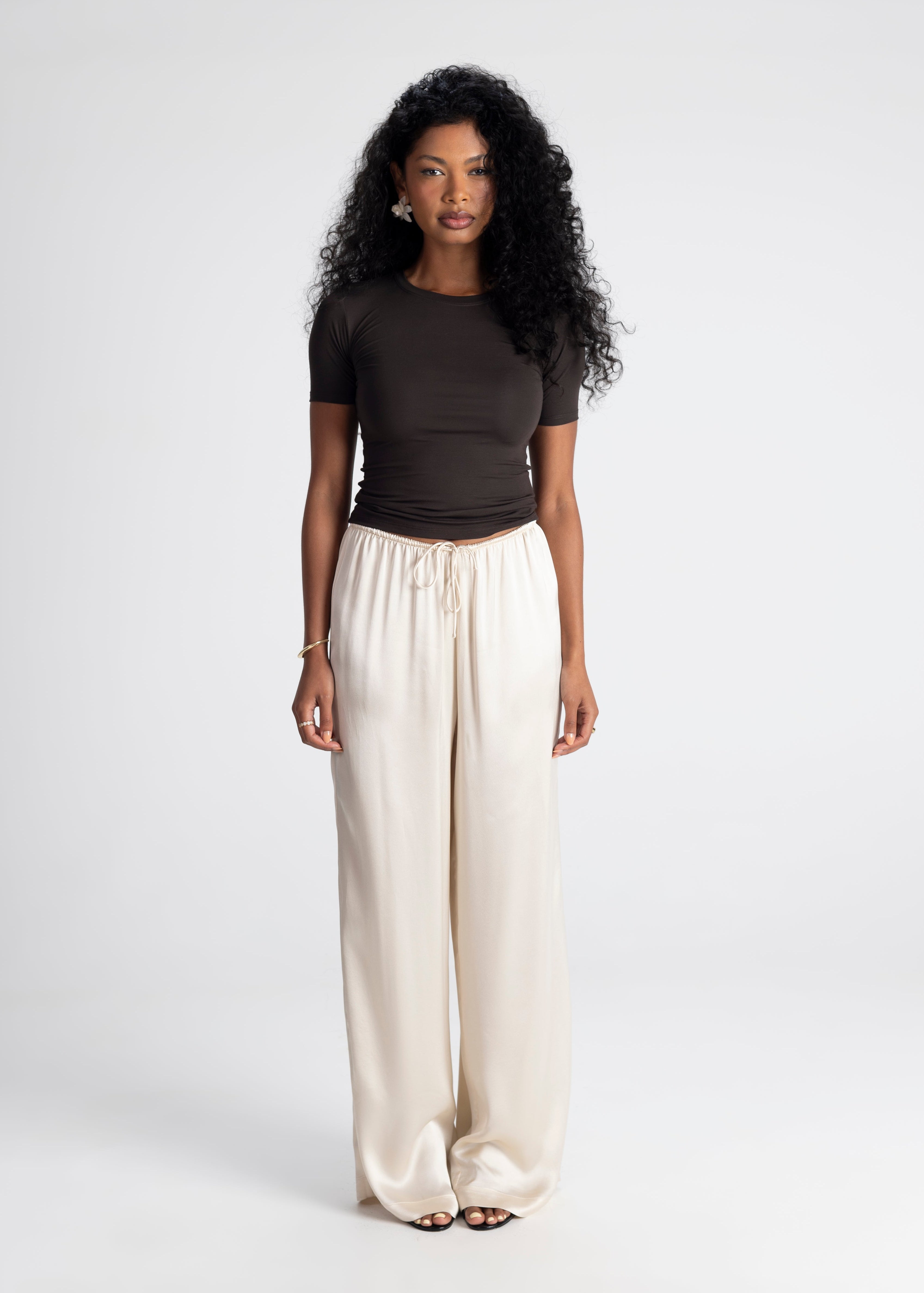 Giulia Loose Satin Pants - Champagne