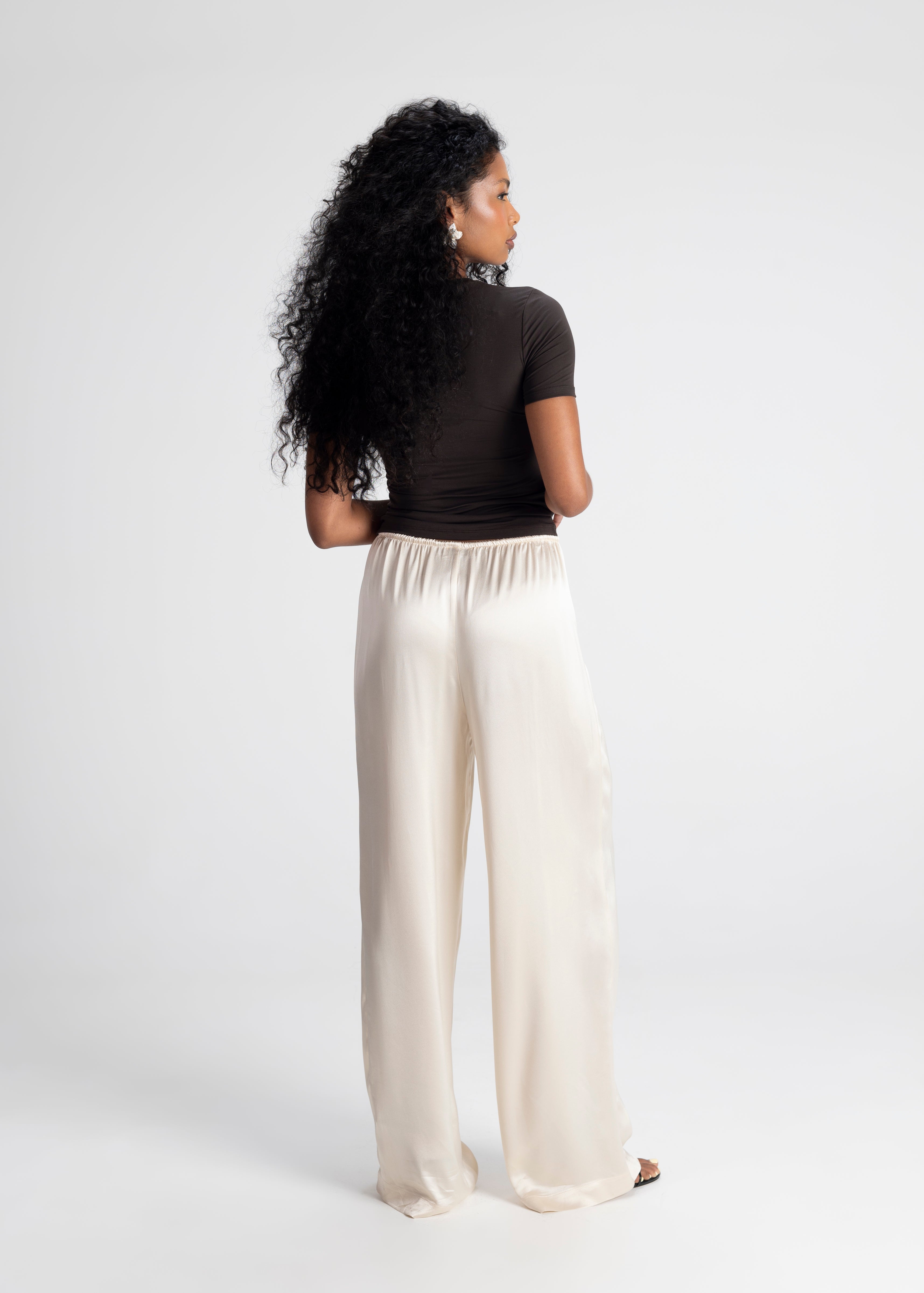 Giulia Loose Satin Pants - Champagne