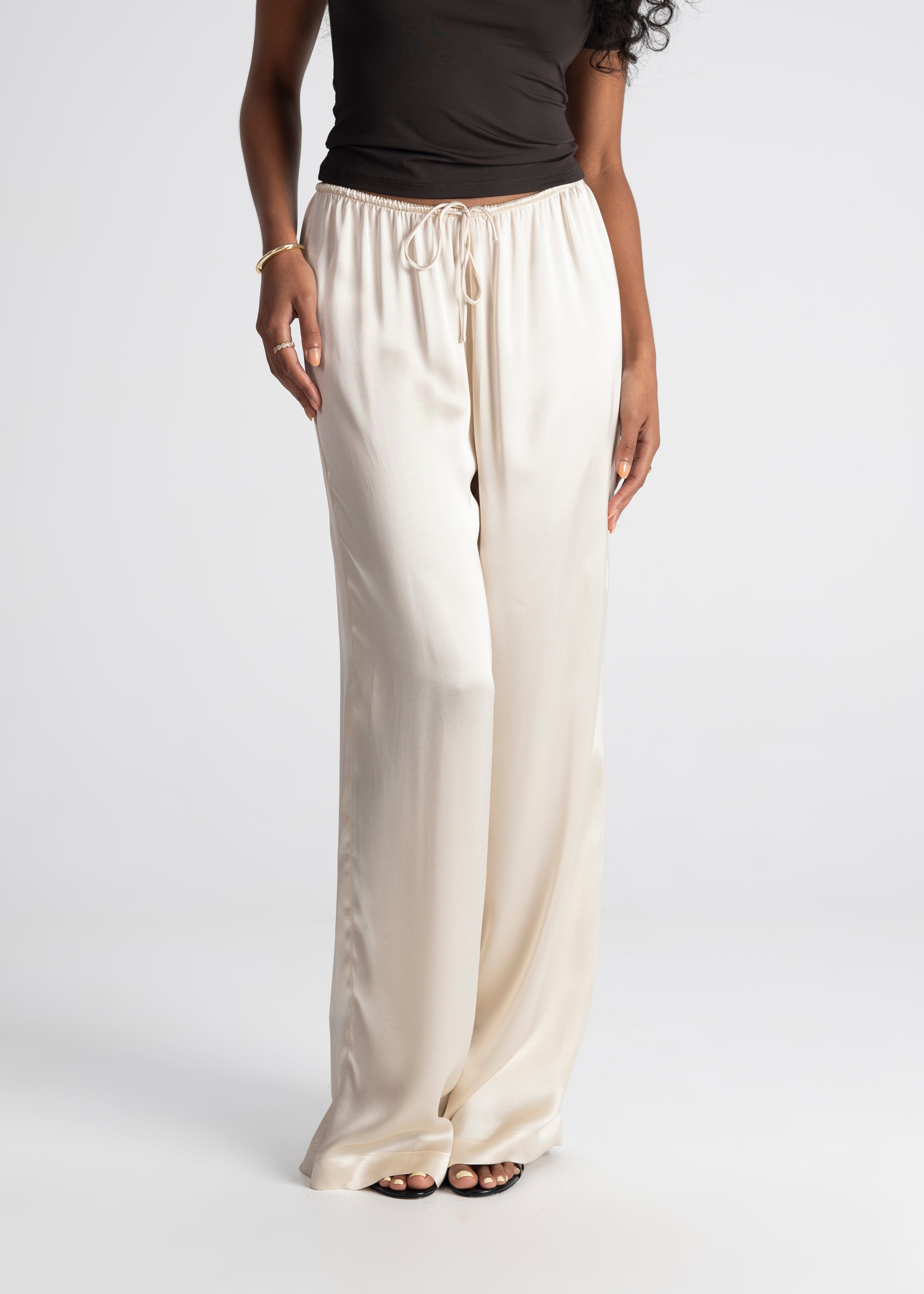 Giulia Loose Satin Pants - Beige