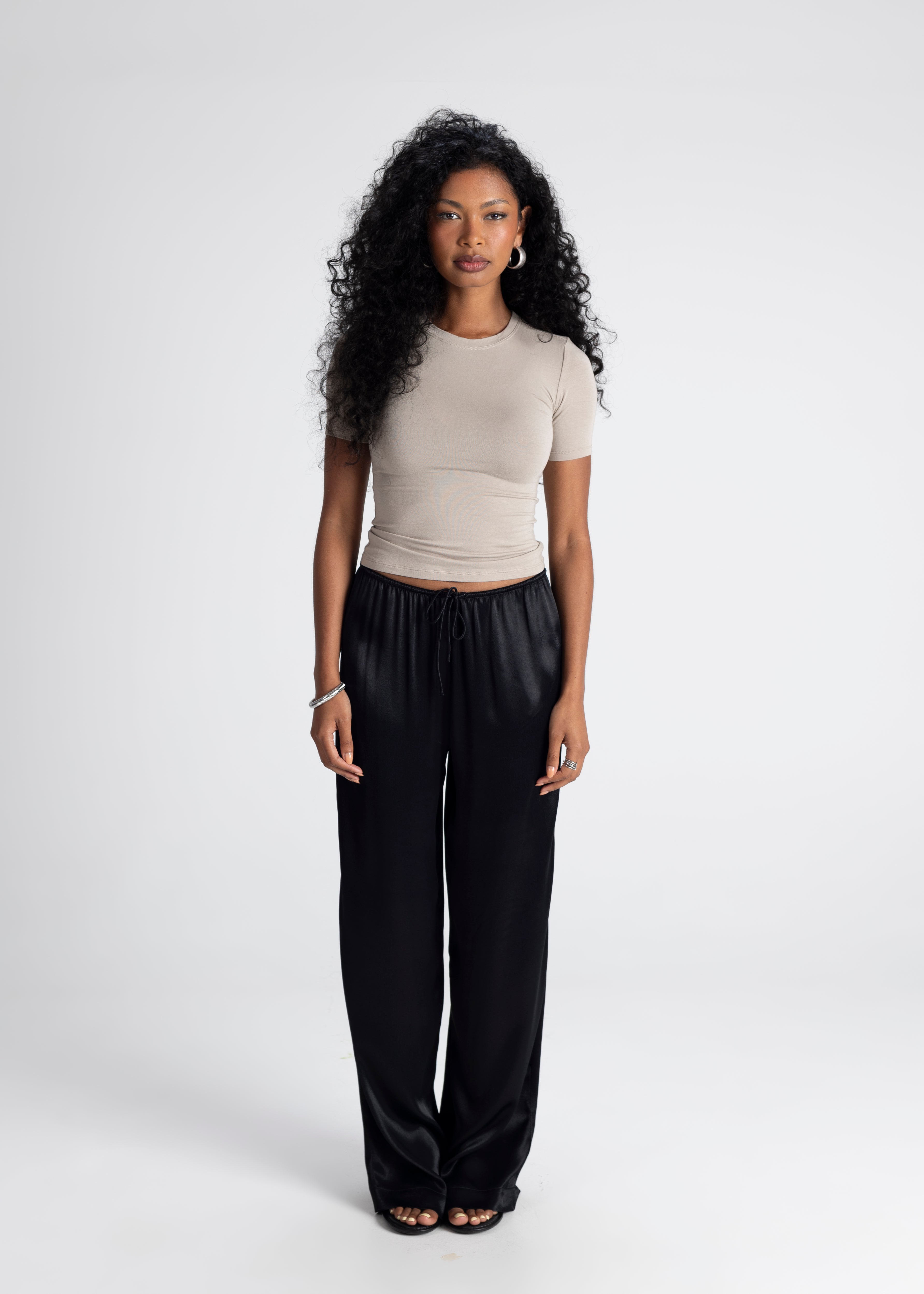 Giulia Loose Satin Pants - Black