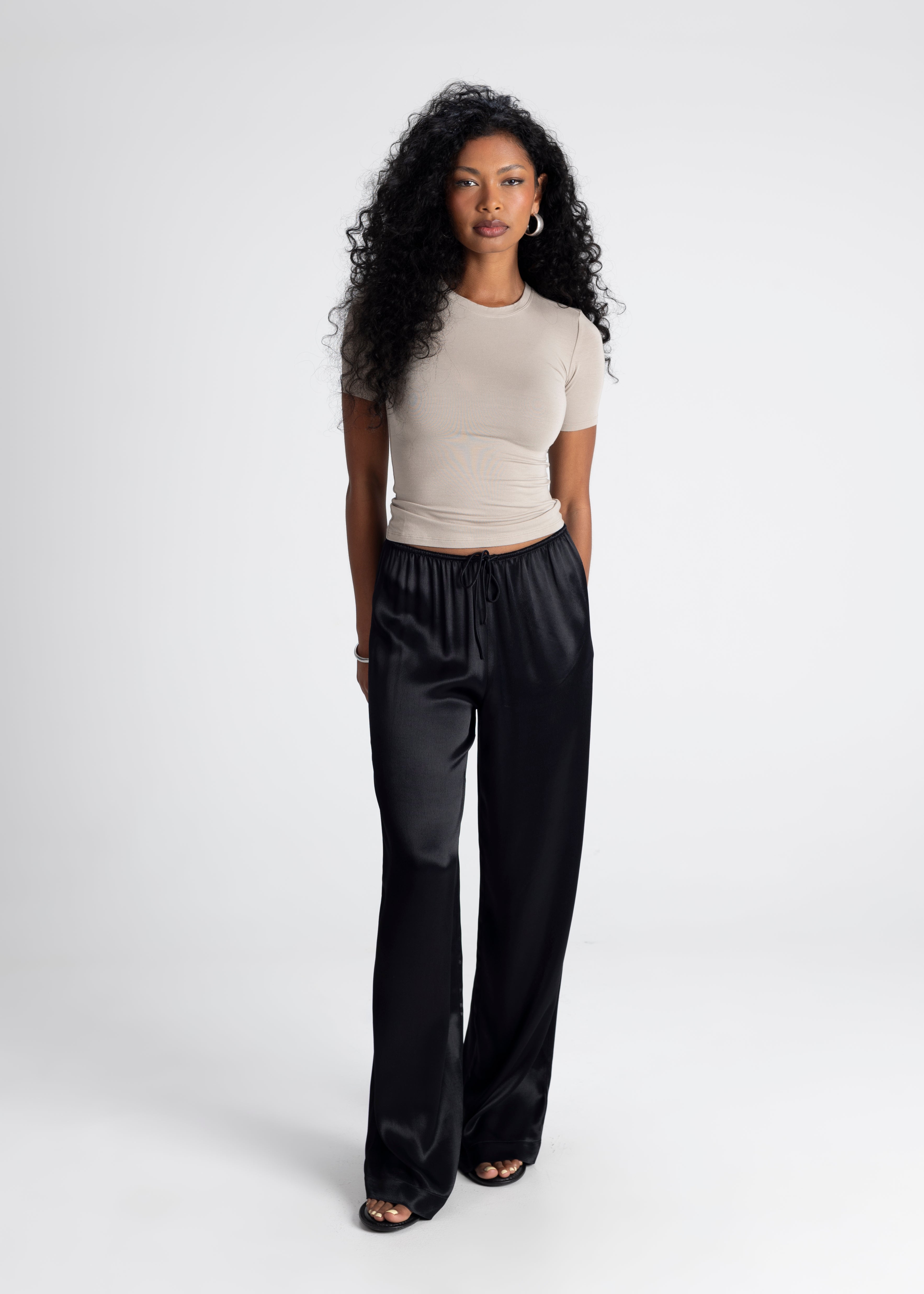 【gypsohila 】Relaxy Satin Pantsブラック サイズ36 GPB-305 Relaxy Satin Pants | gypsohila