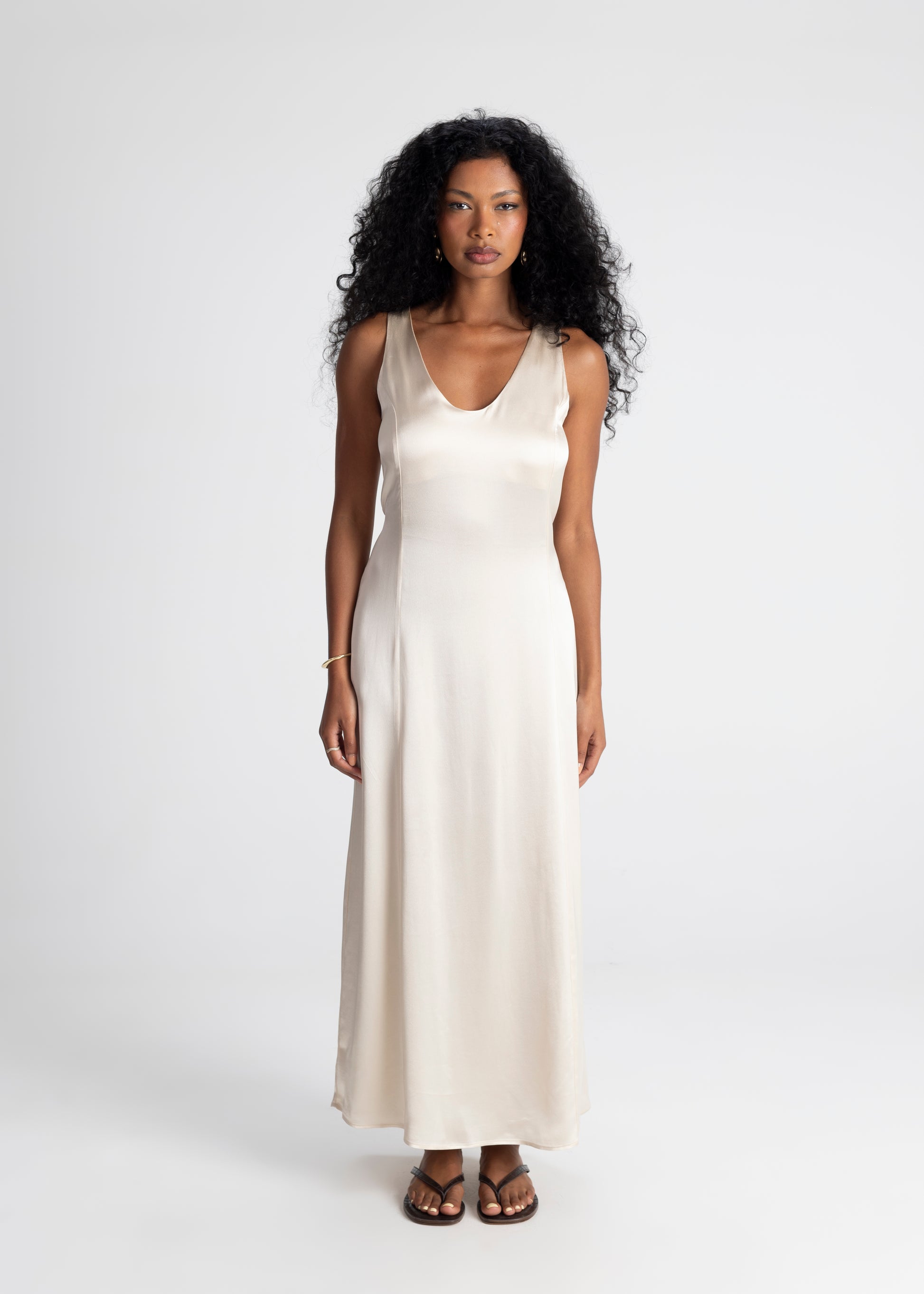 Elena Long Satin Dress - Champagne Elena Long Satin Dress - Champagne