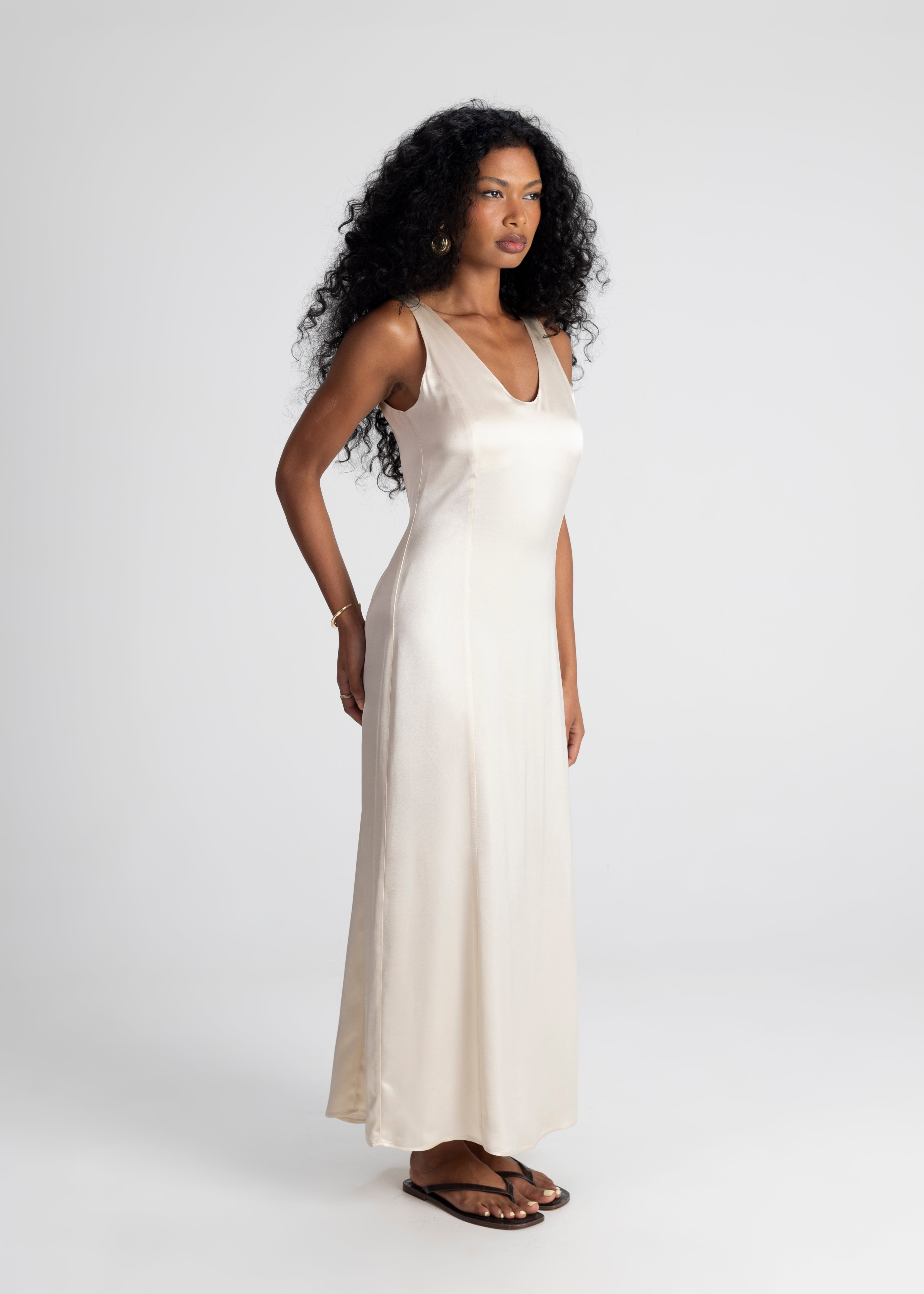 Elena Long Satin Dress - Champagne
