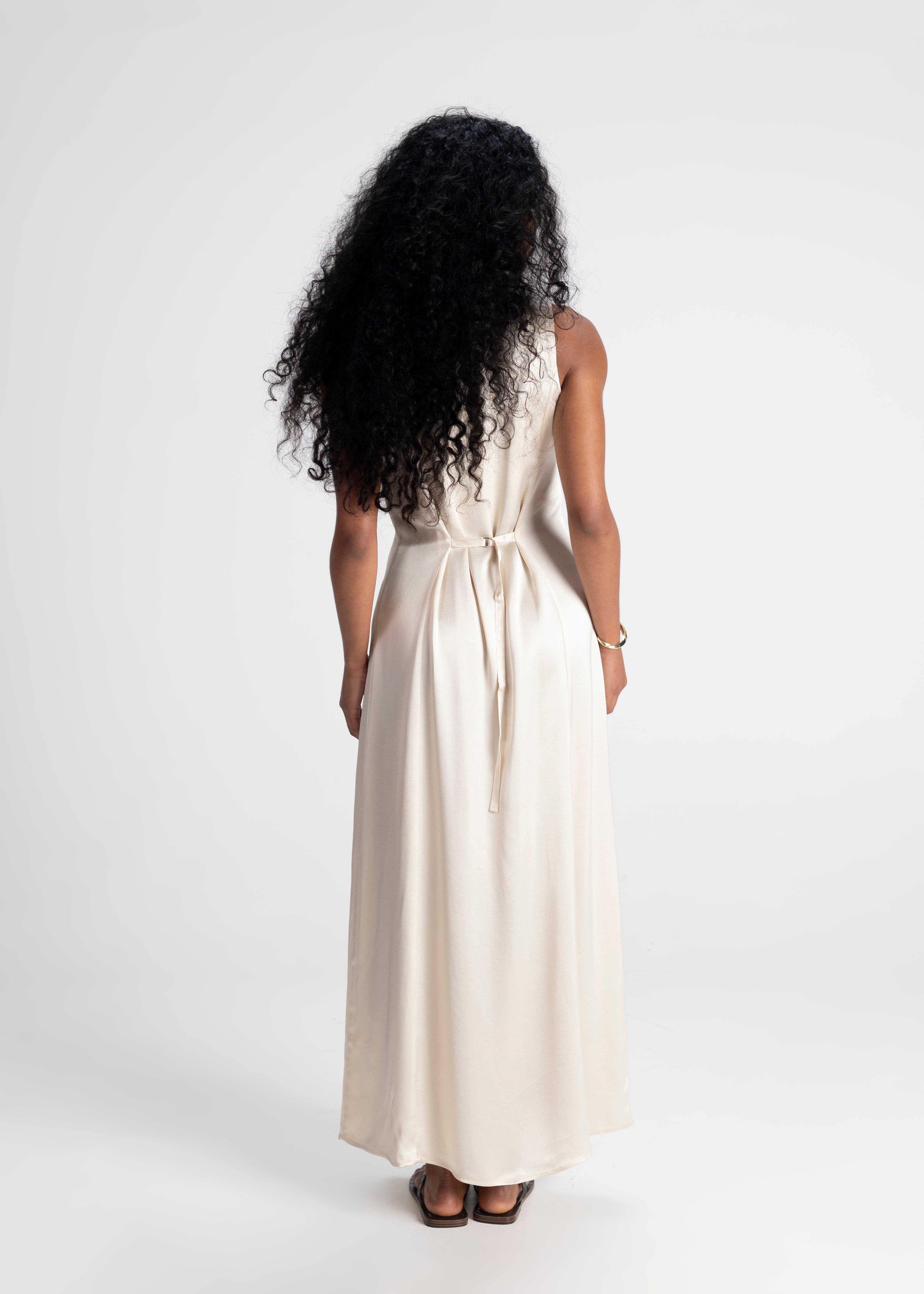 Elena Long Satin Dress - Beige
