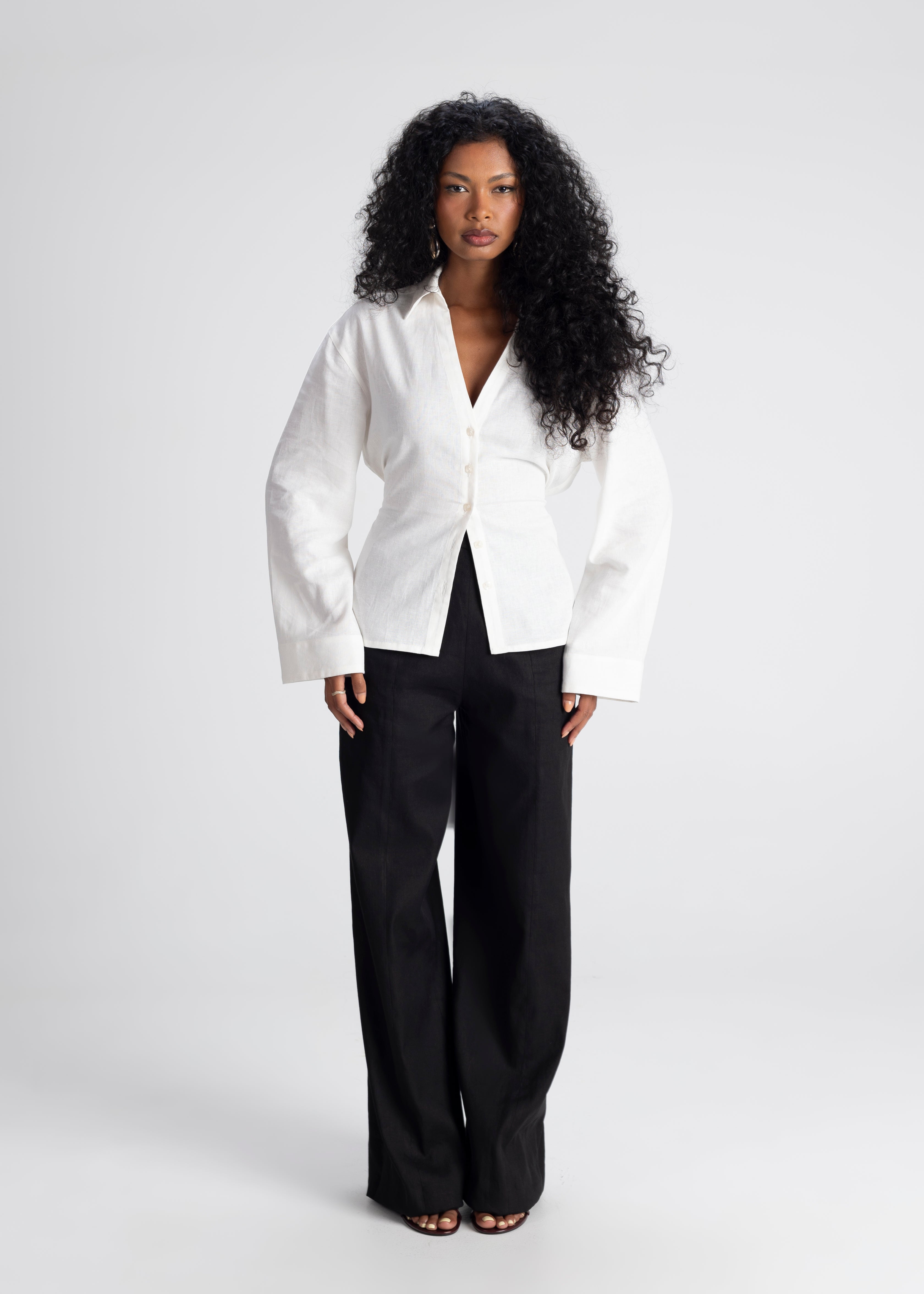 Bianca Adjustable Linen Shirt - White