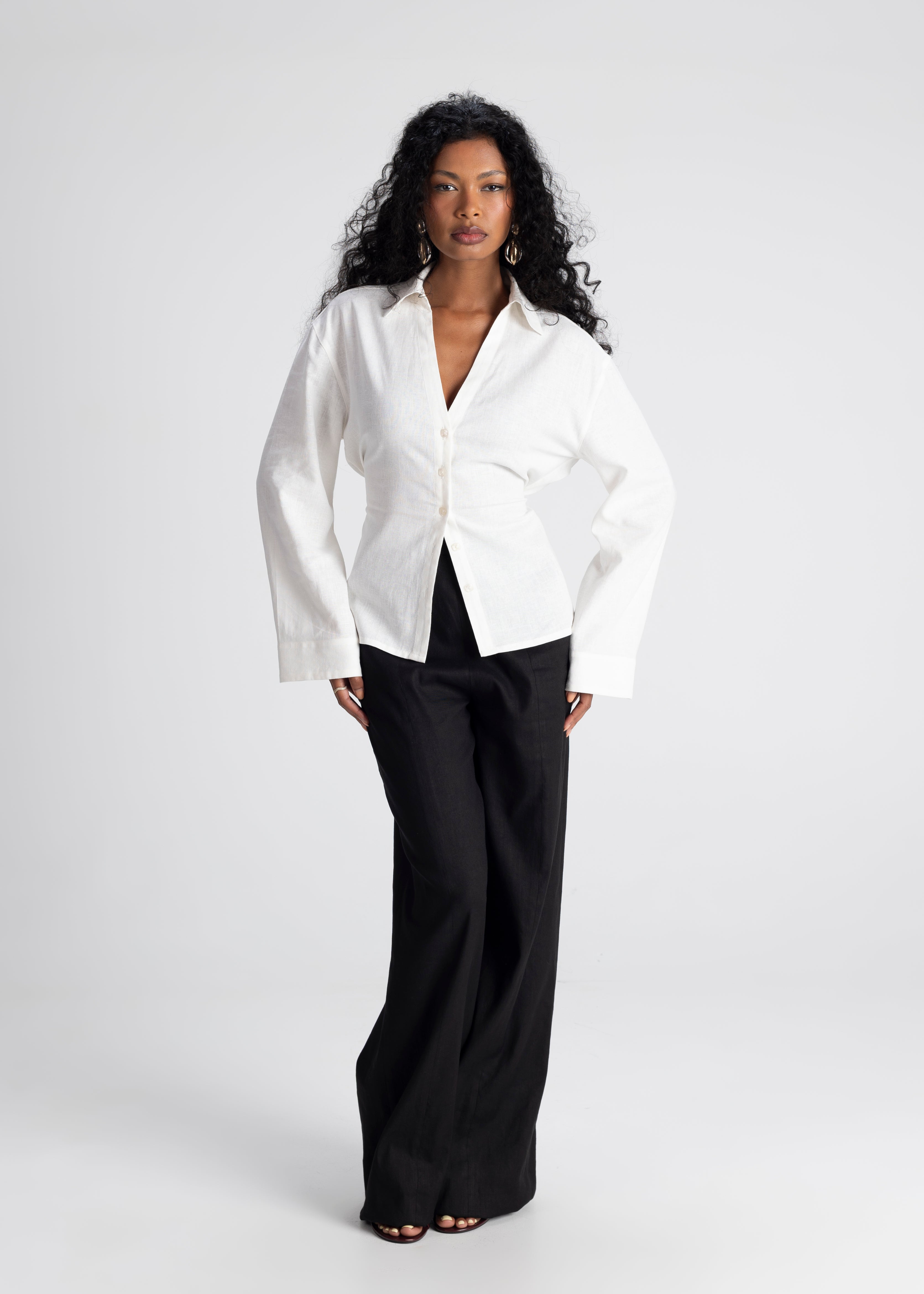 Bianca Adjustable Linen Shirt - White