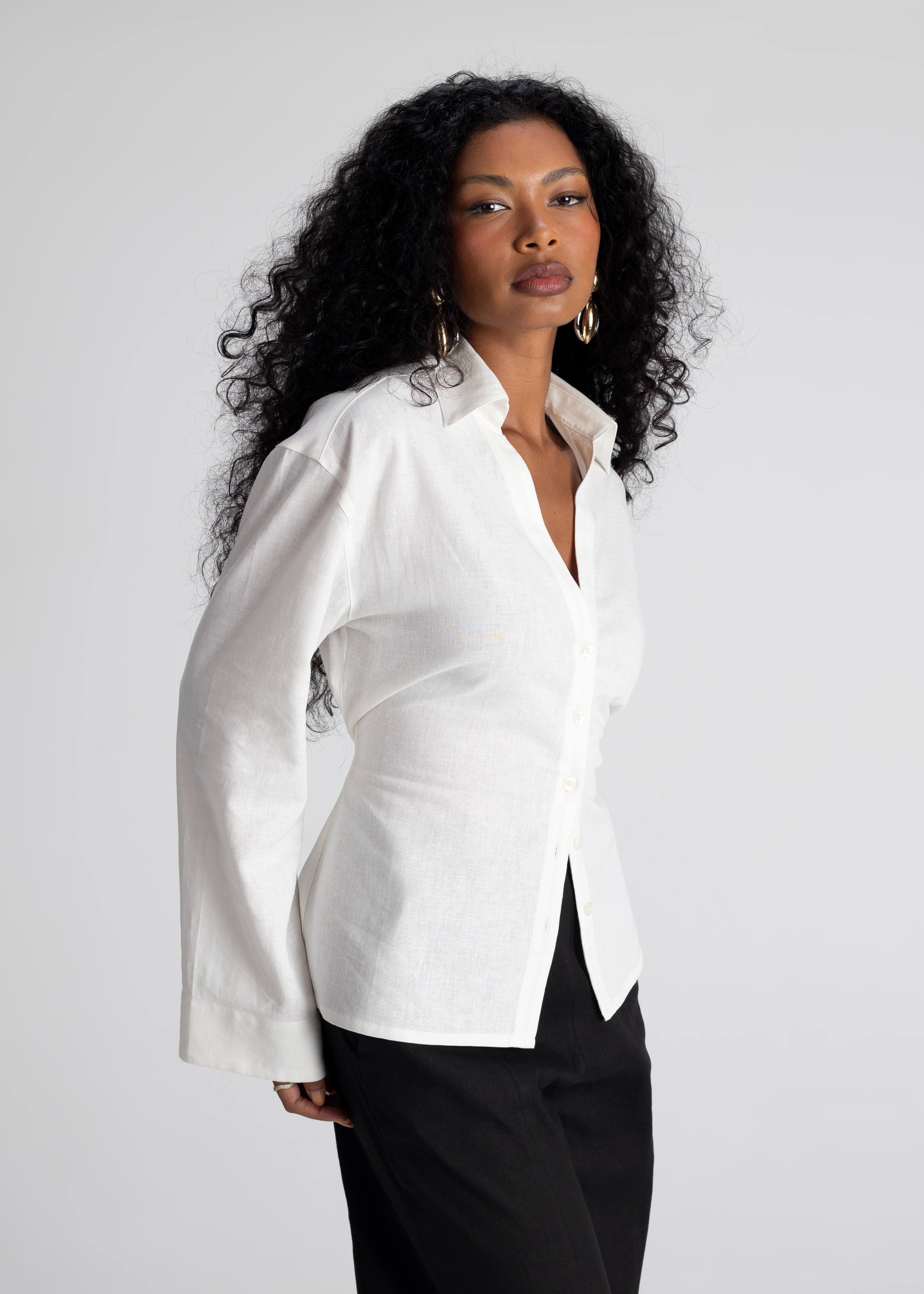 Bianca Adjustable Linen Shirt - White