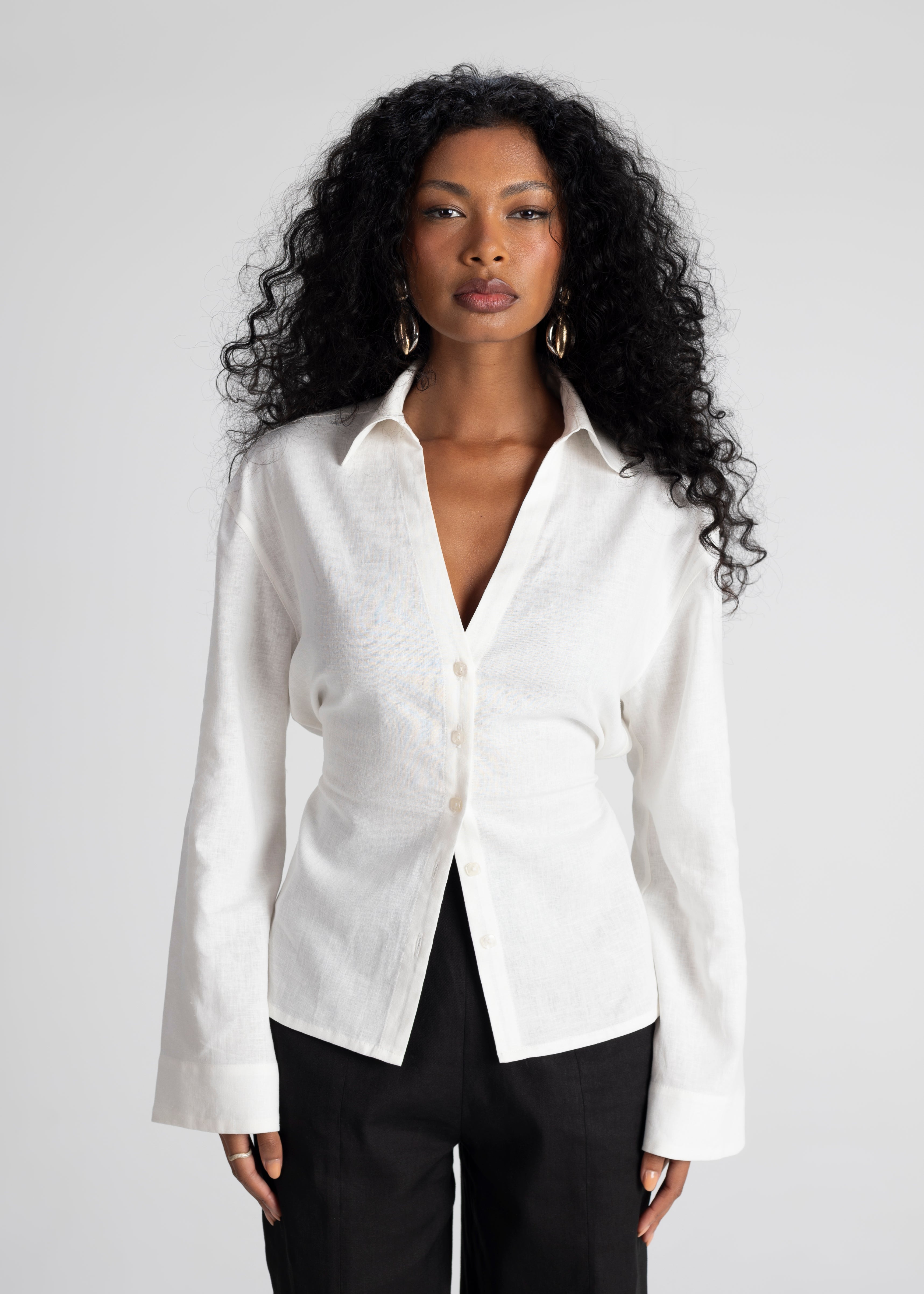 Bianca Adjustable Linen Shirt - White