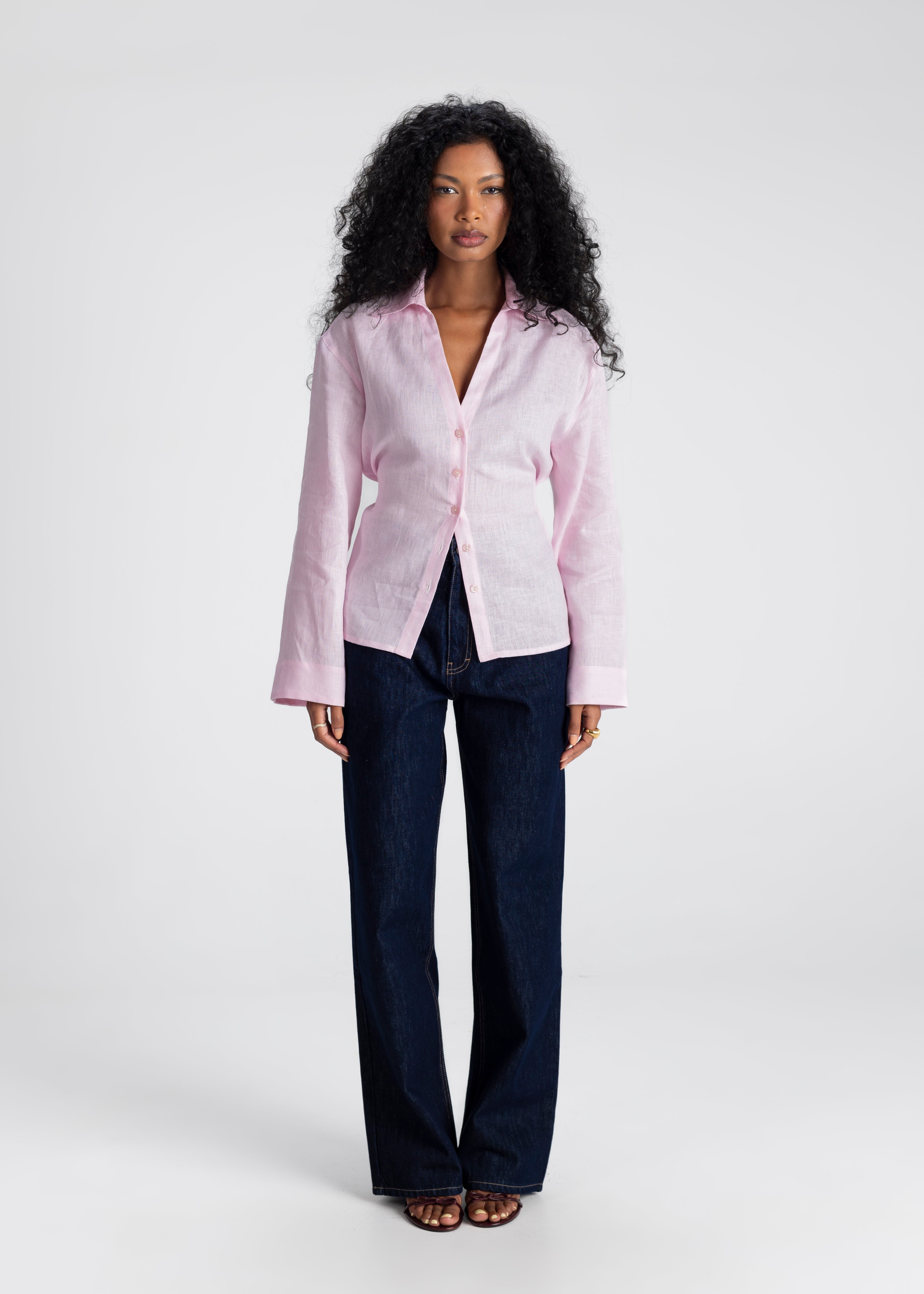 Bianca Adjustable Linen Shirt - Pink