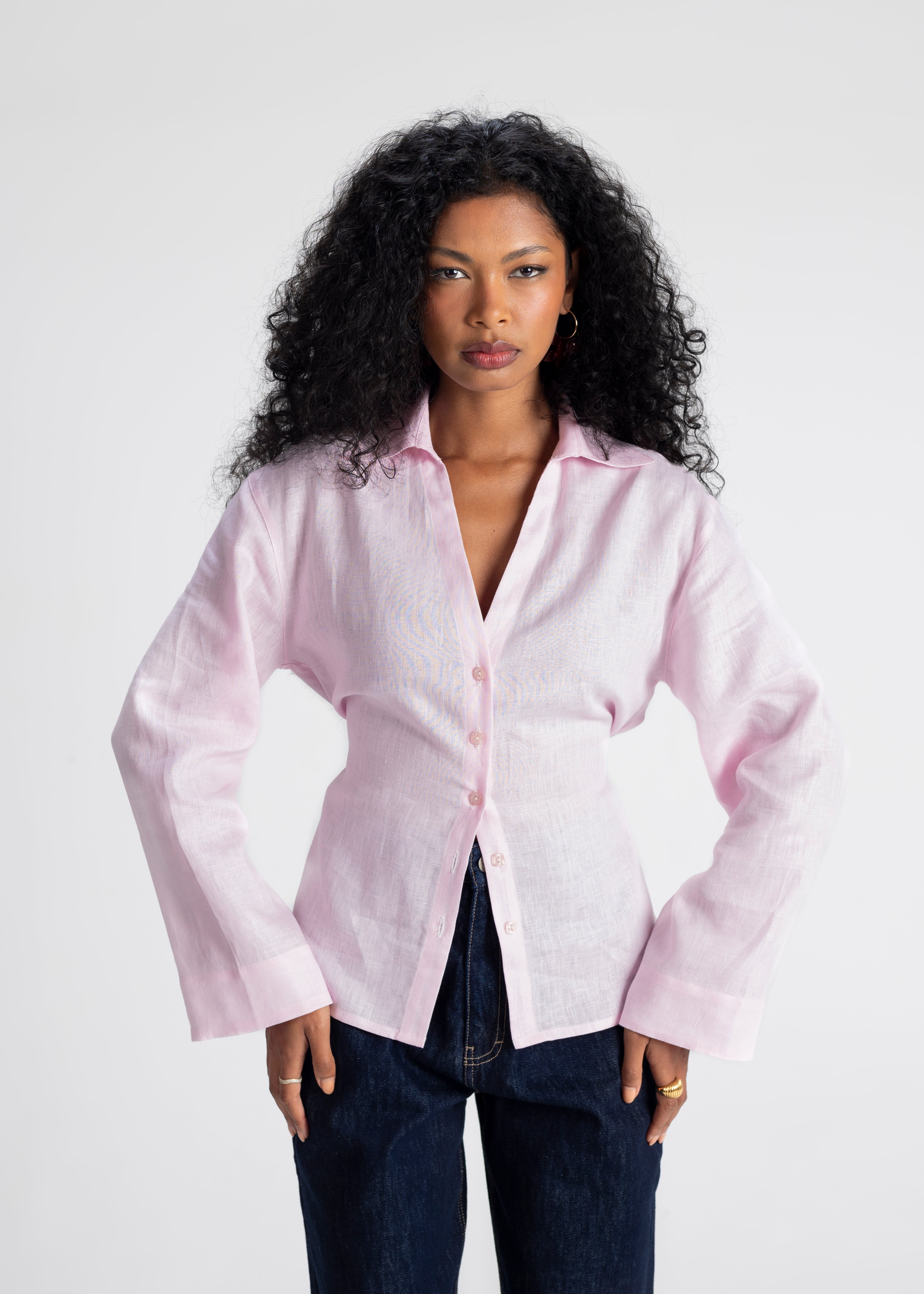 Bianca Adjustable Linen Shirt - Pink