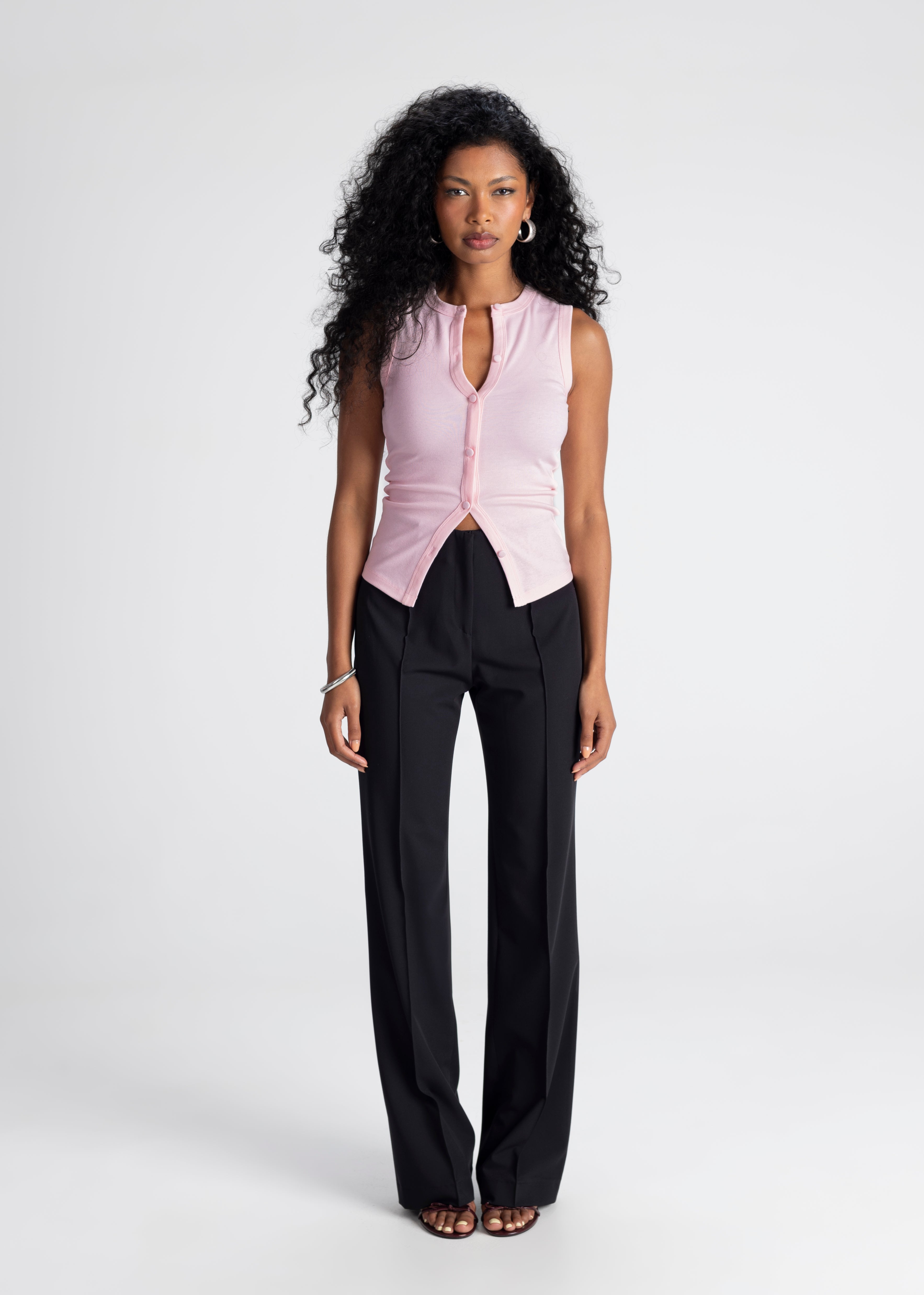 Chiara Fitted Ribbed Top - Baby Pink