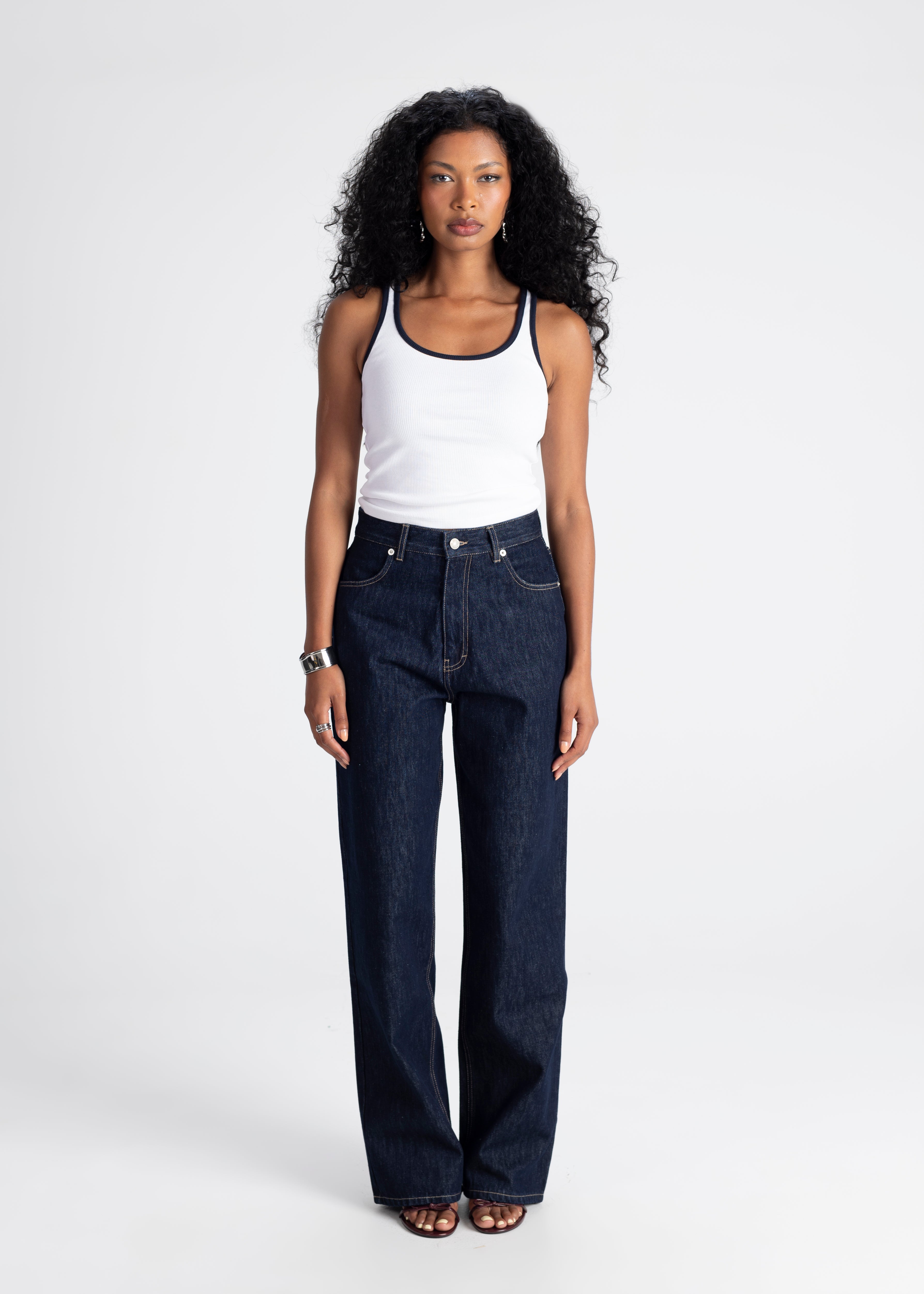Jimmy Contrast Tank Top - White and Blue