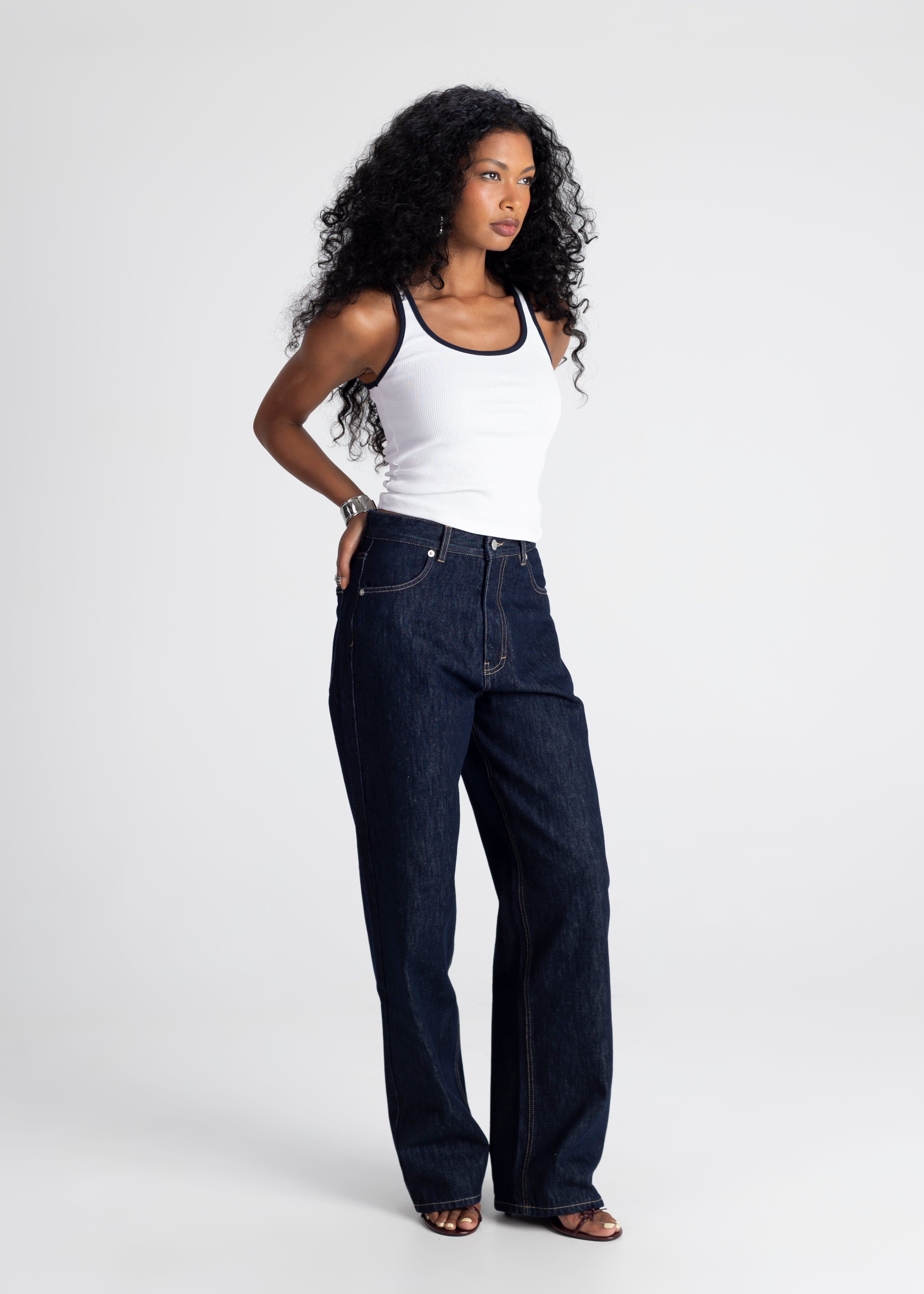 Jimmy Contrast Tank Top - White and Blue