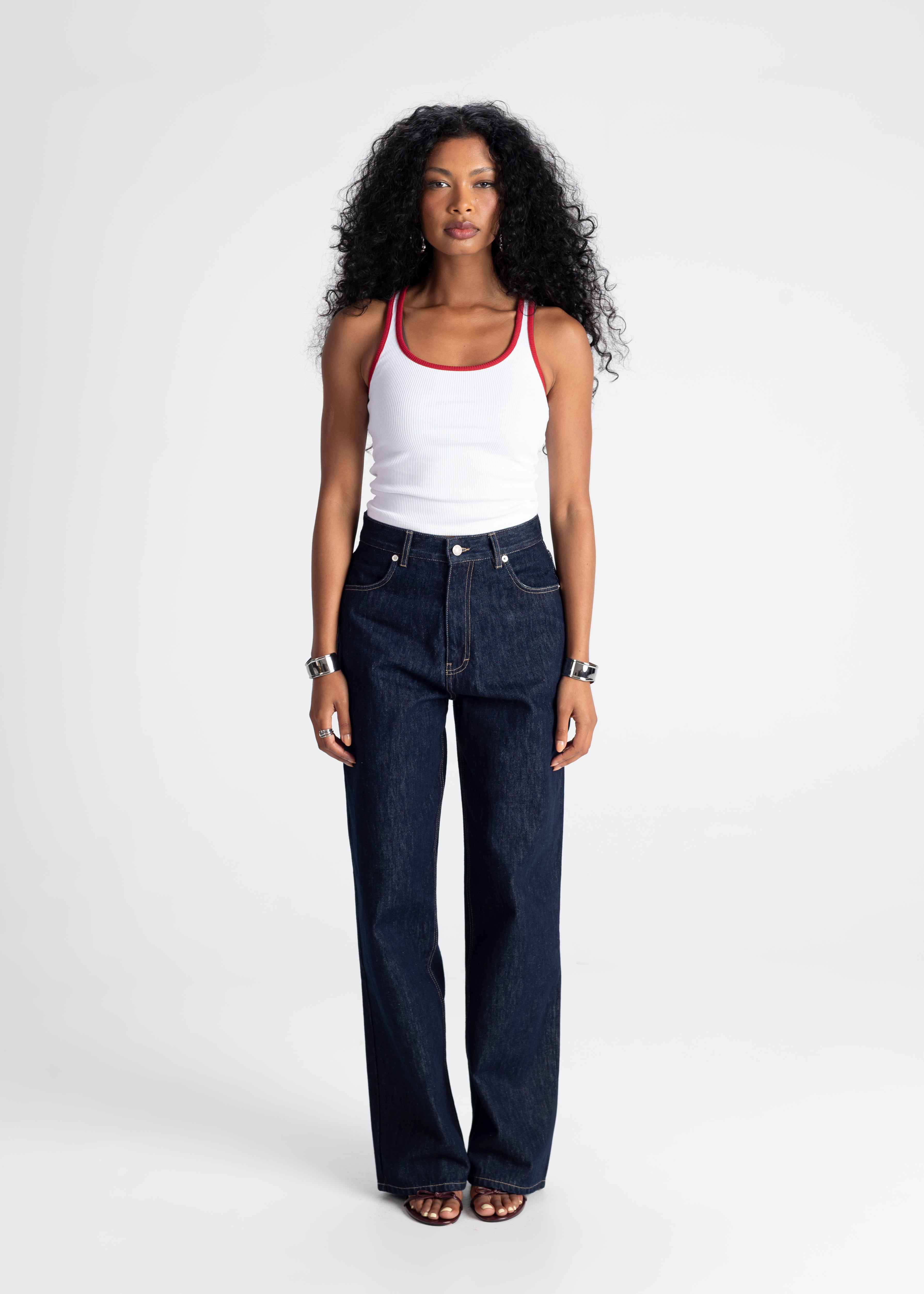 Jimmy Contrast Tank Top - White and Red