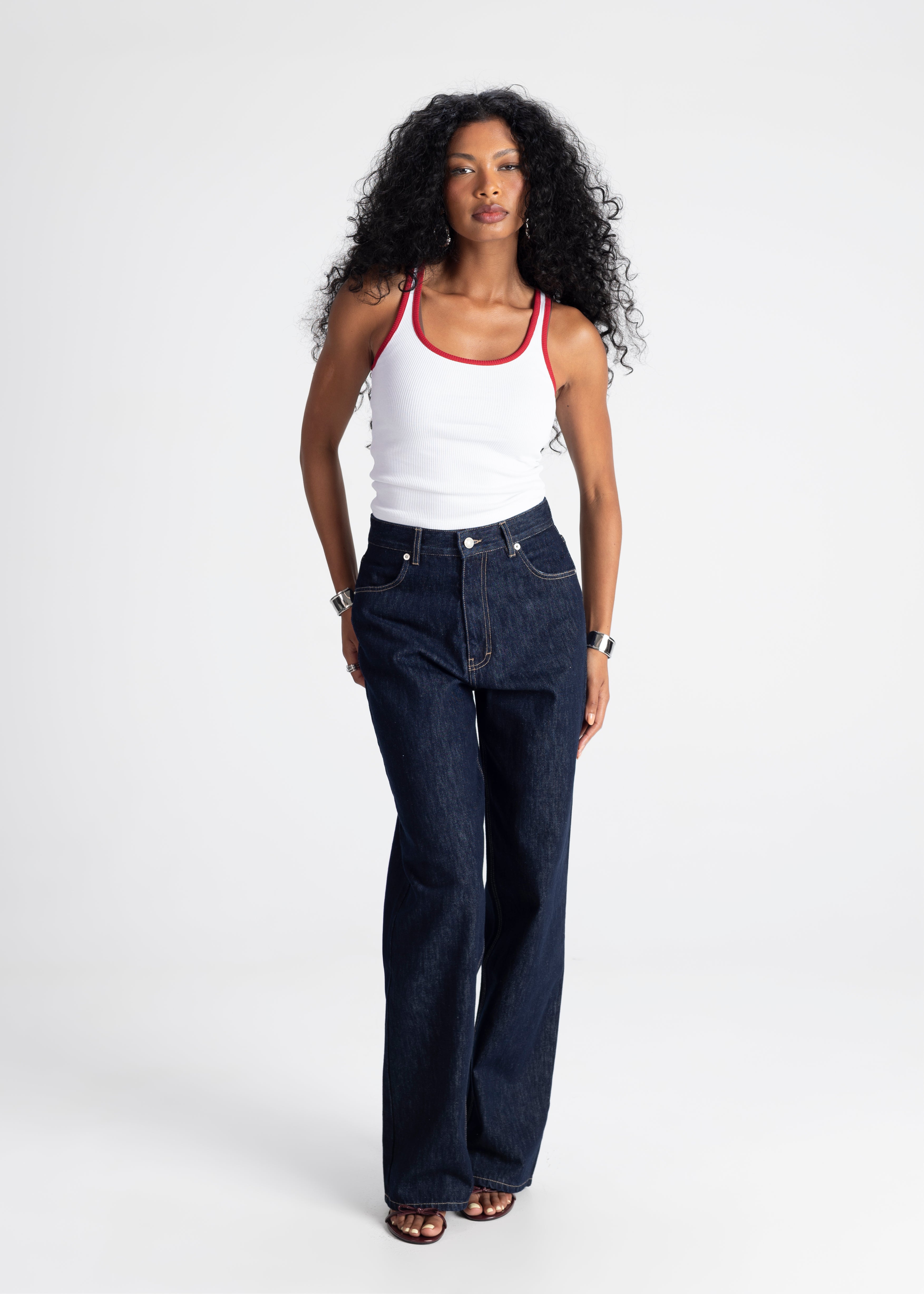 Jimmy Contrast Tank Top - White and Red