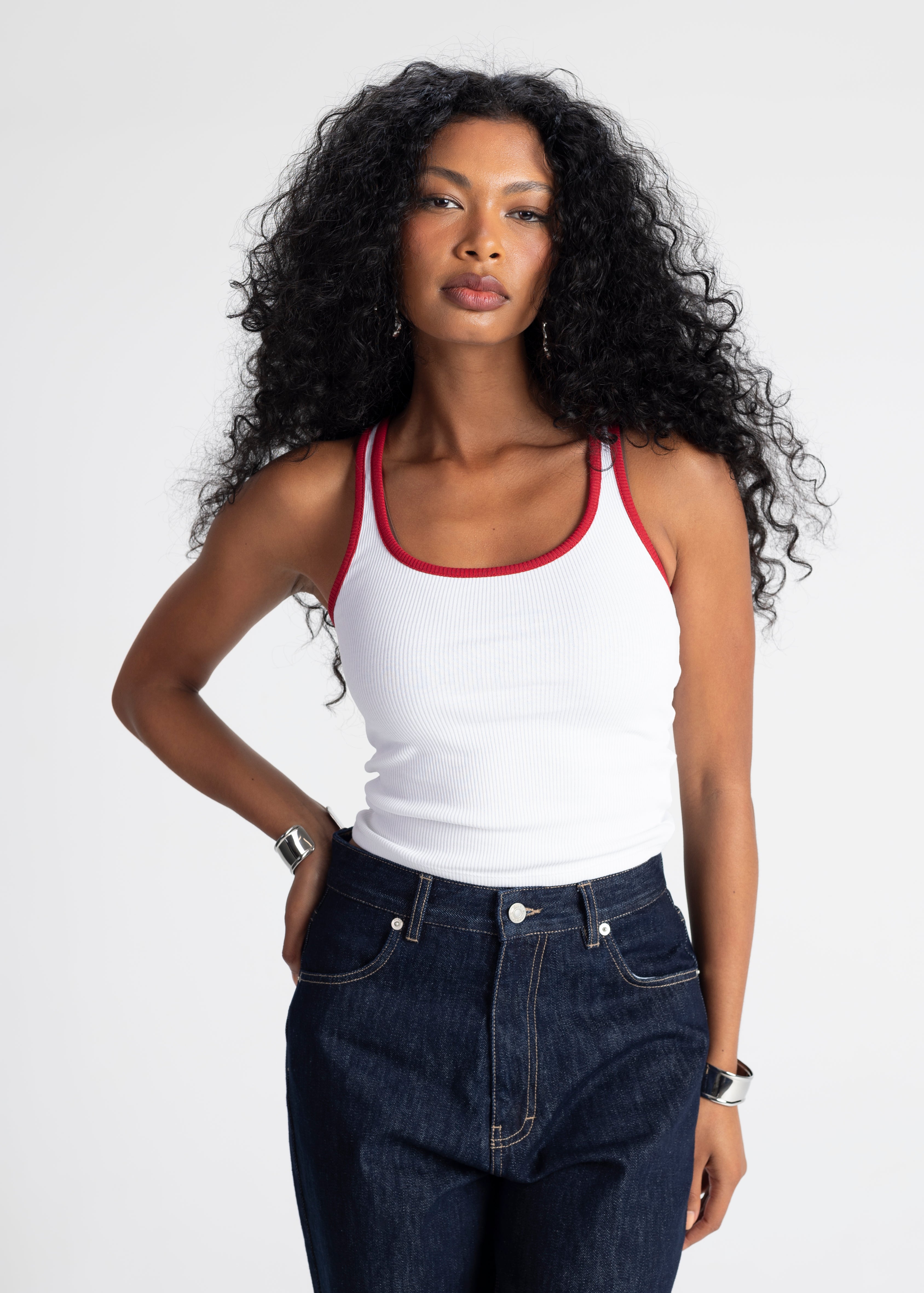 Jimmy Contrast Tank Top - White and Red