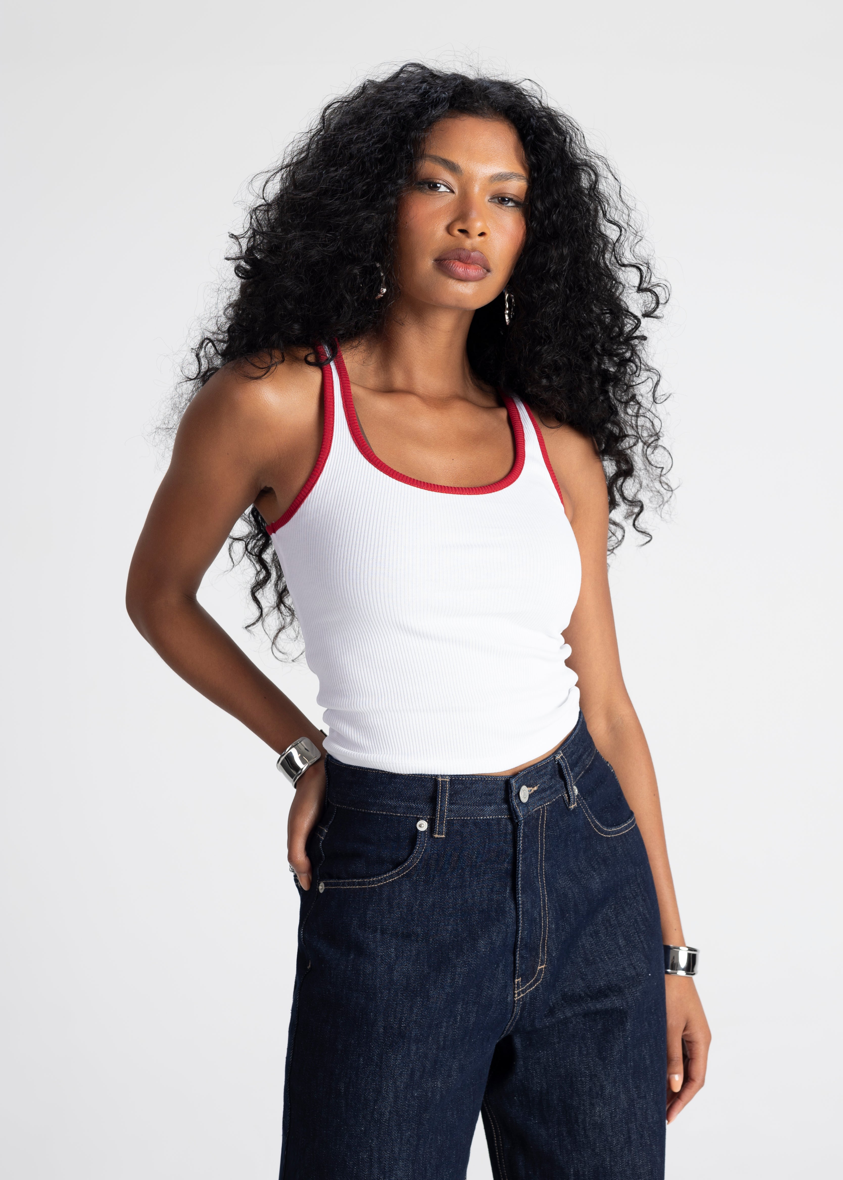 Jimmy Contrast Tank Top - White and Red