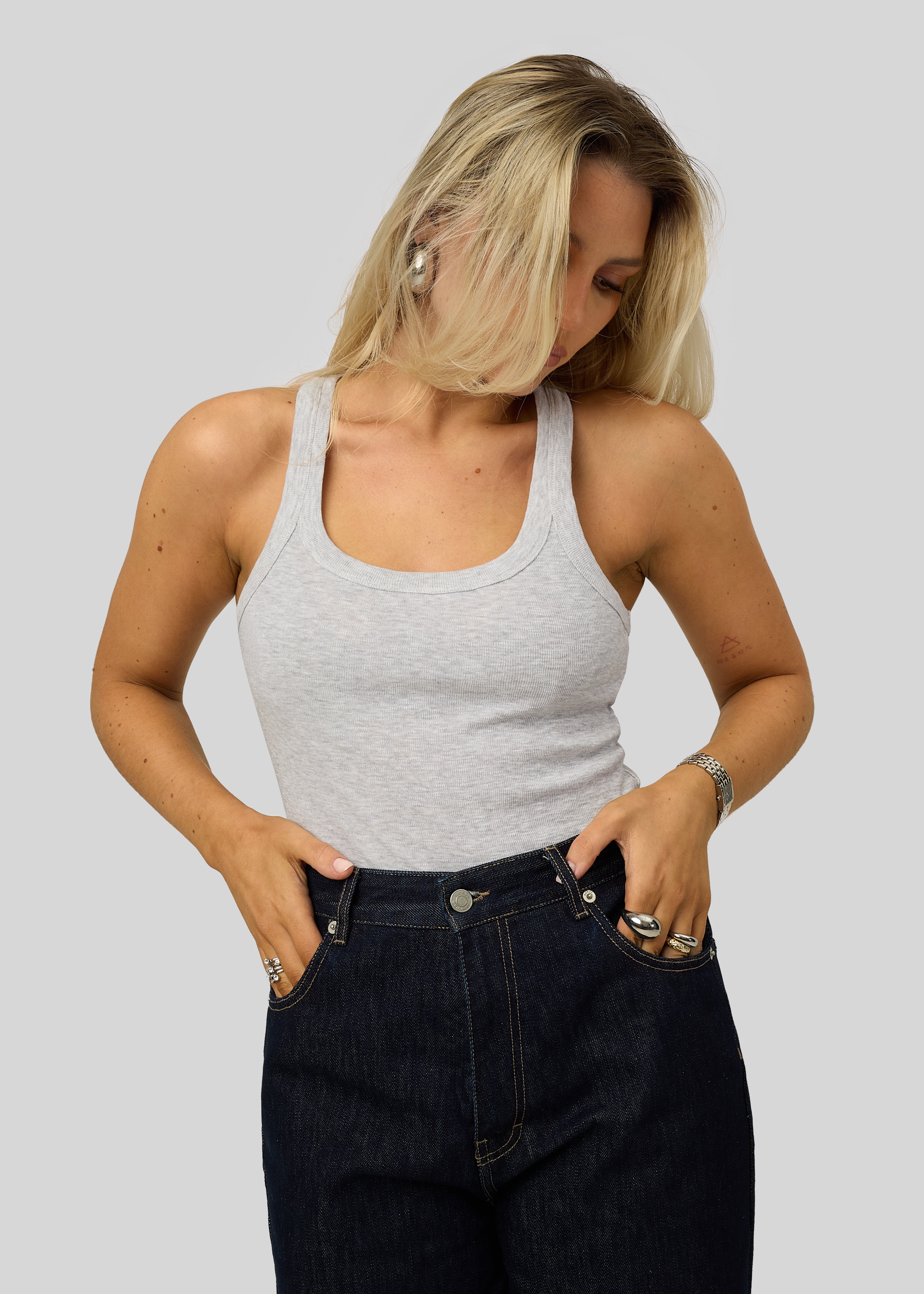 Jimmy Scoop-Neck Ribbed Tank Top - Grey