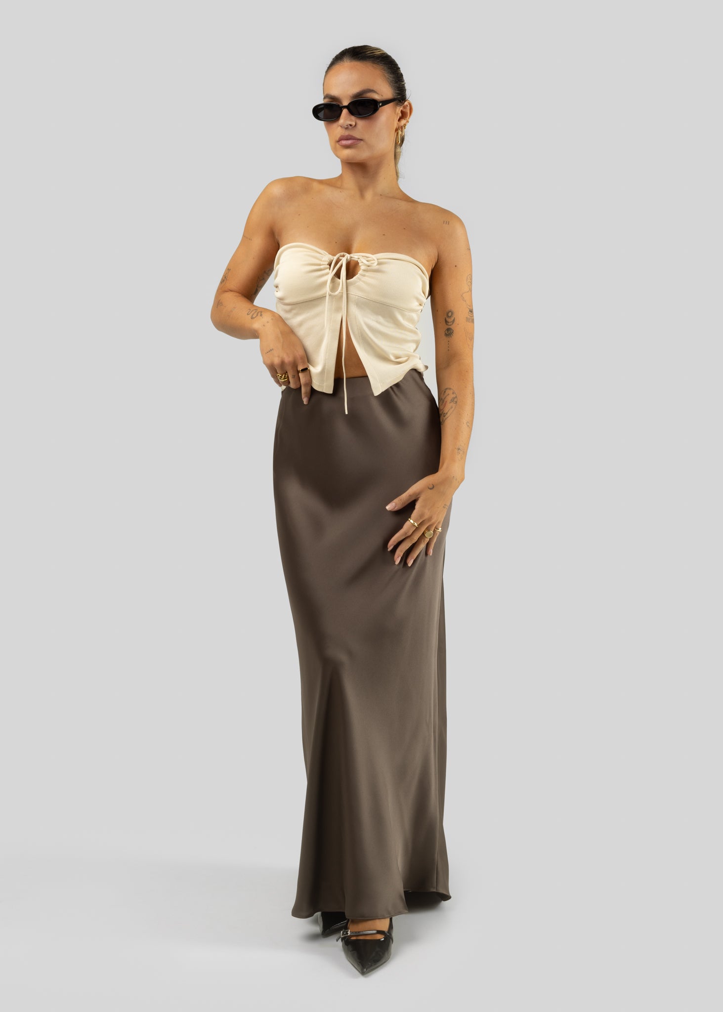 人気沸騰ブラドン Skirt Maxi Satin Ella - Brown Copper スカート