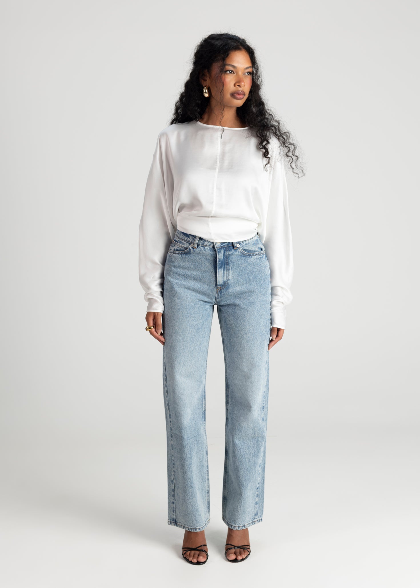 Halo Long Sleeve Satin Blouse - White
