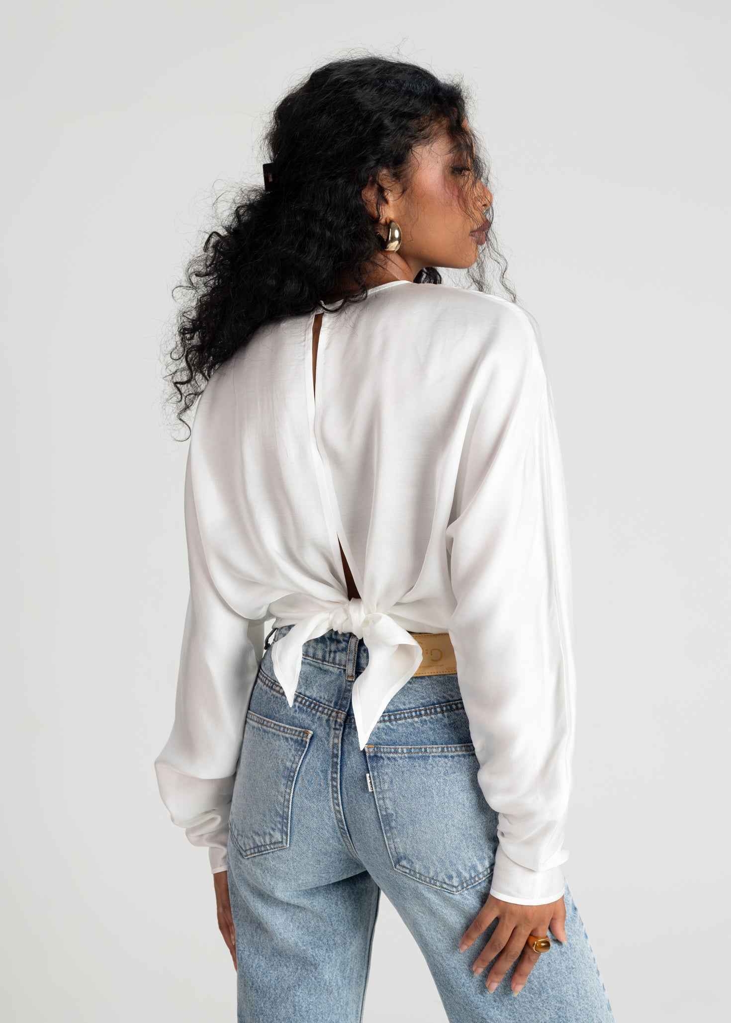 Halo Long Sleeve Satin Blouse - White