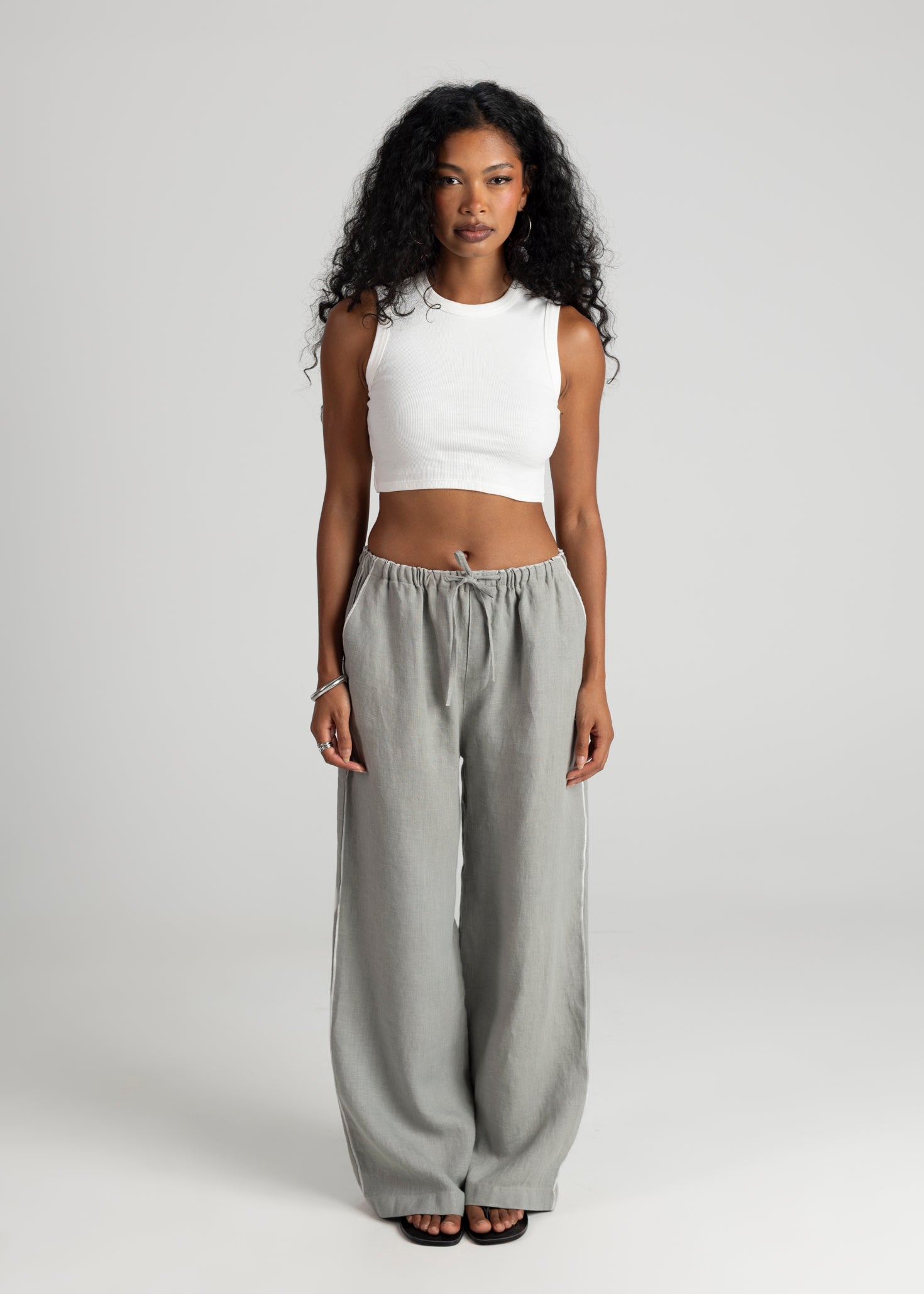 Mai Loose Linen Pants - Grey