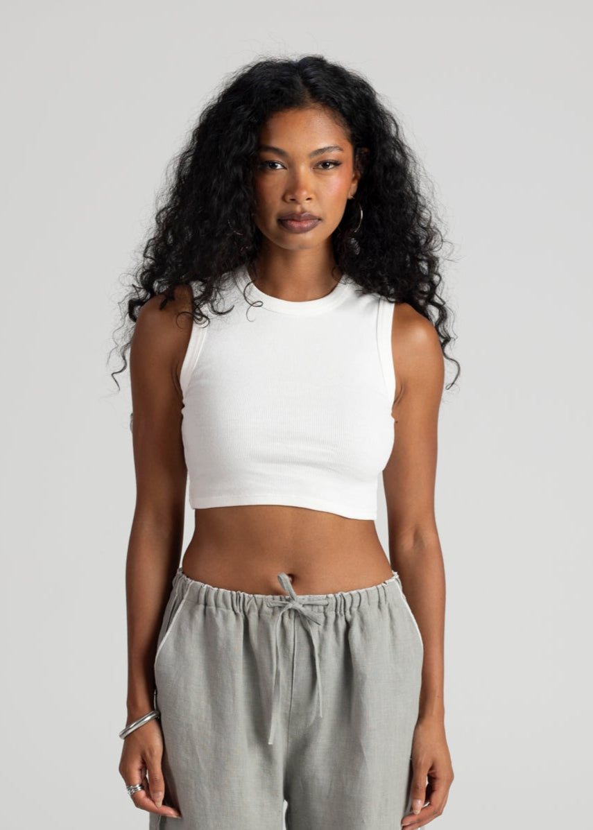 Kurt High-Neck Cropped Tank Top - White