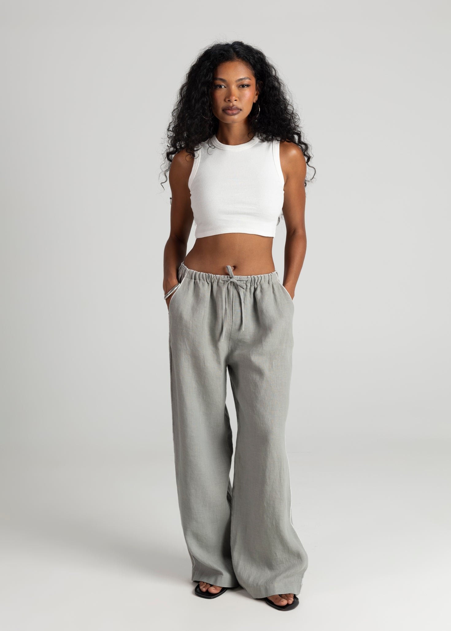 Mai Loose Linen Pants - Grey
