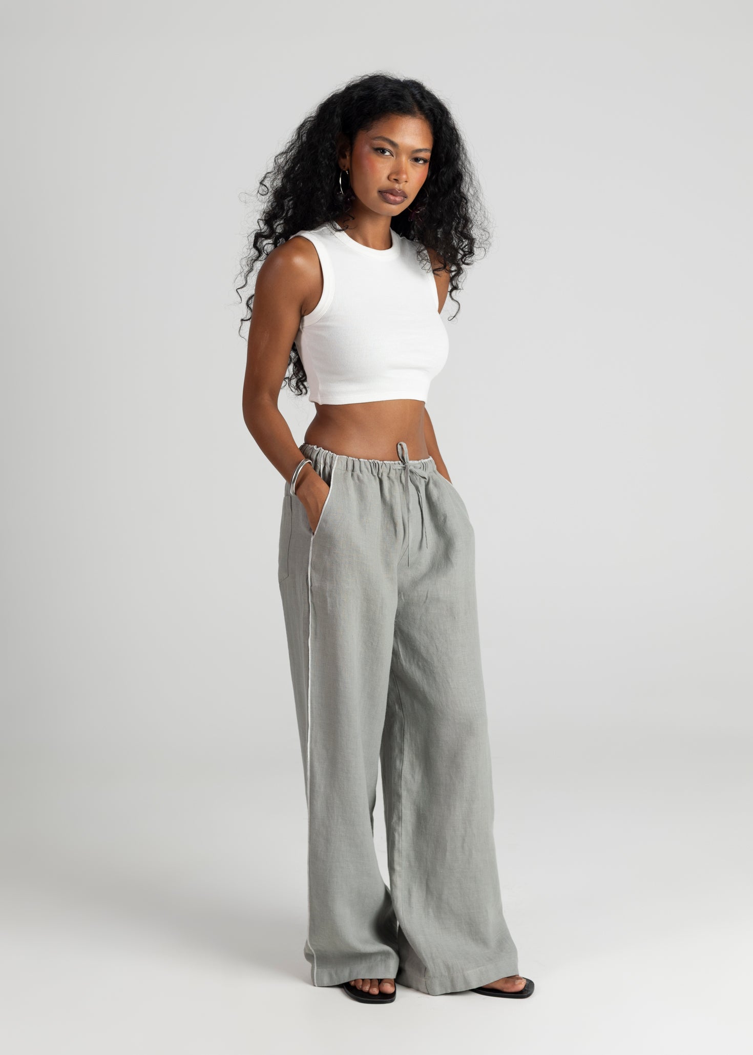 Mai Loose Linen Pants - Grey