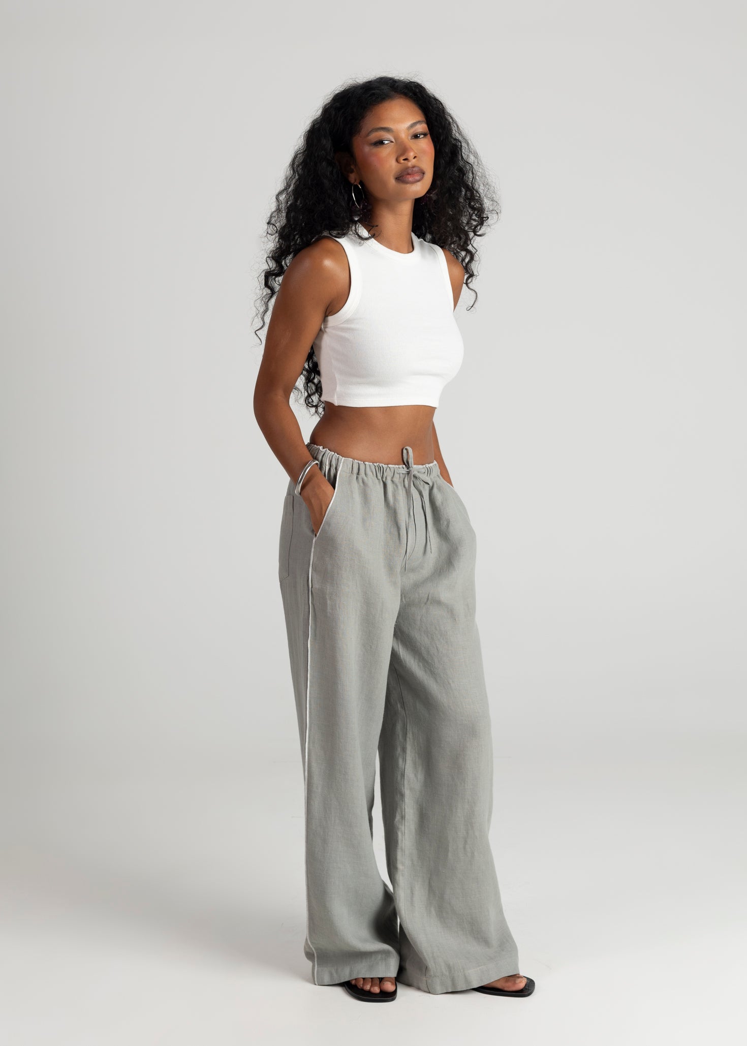 Mai Loose Linen Pants - Grey