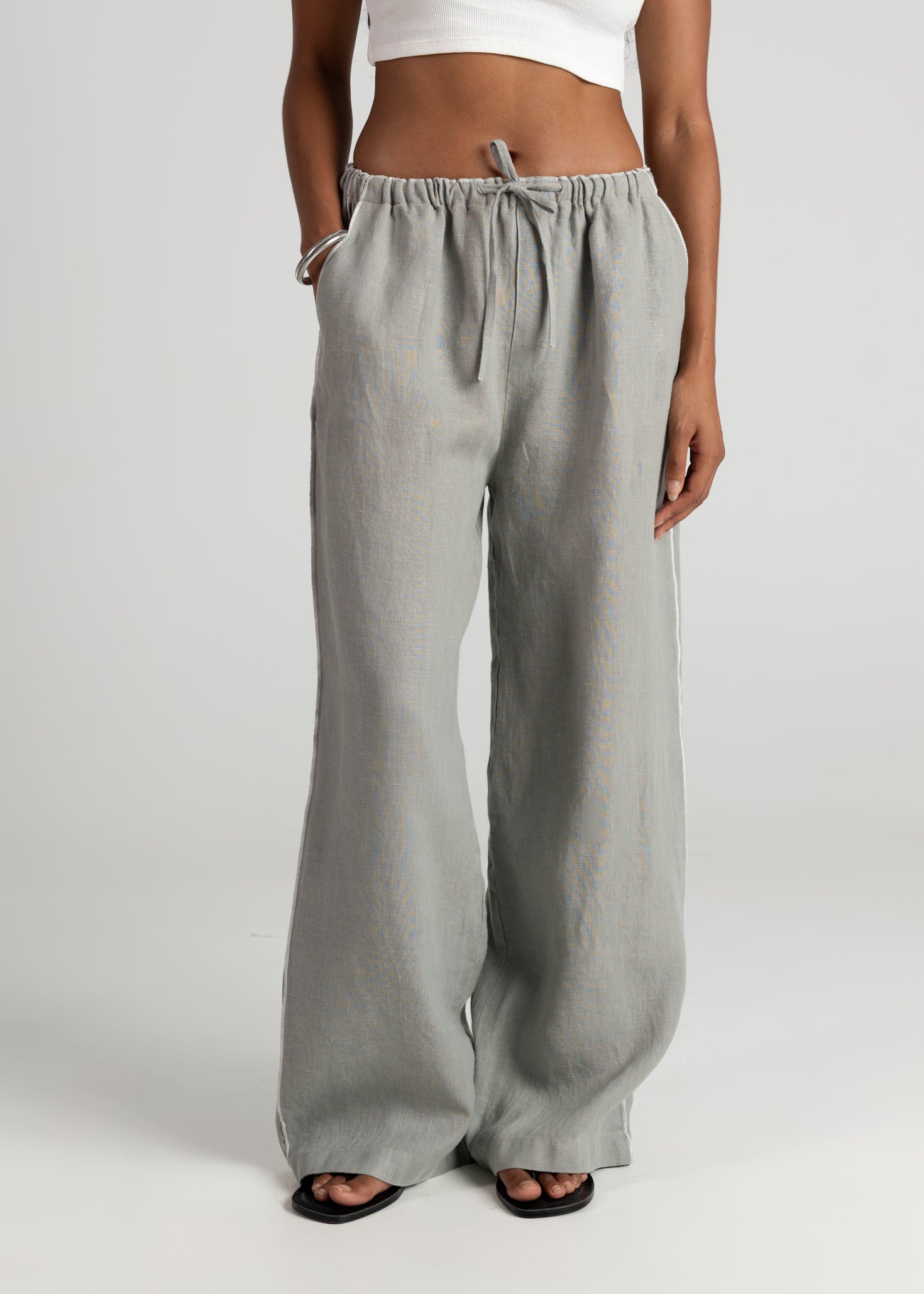 Mai Loose Linen Pants - Grey