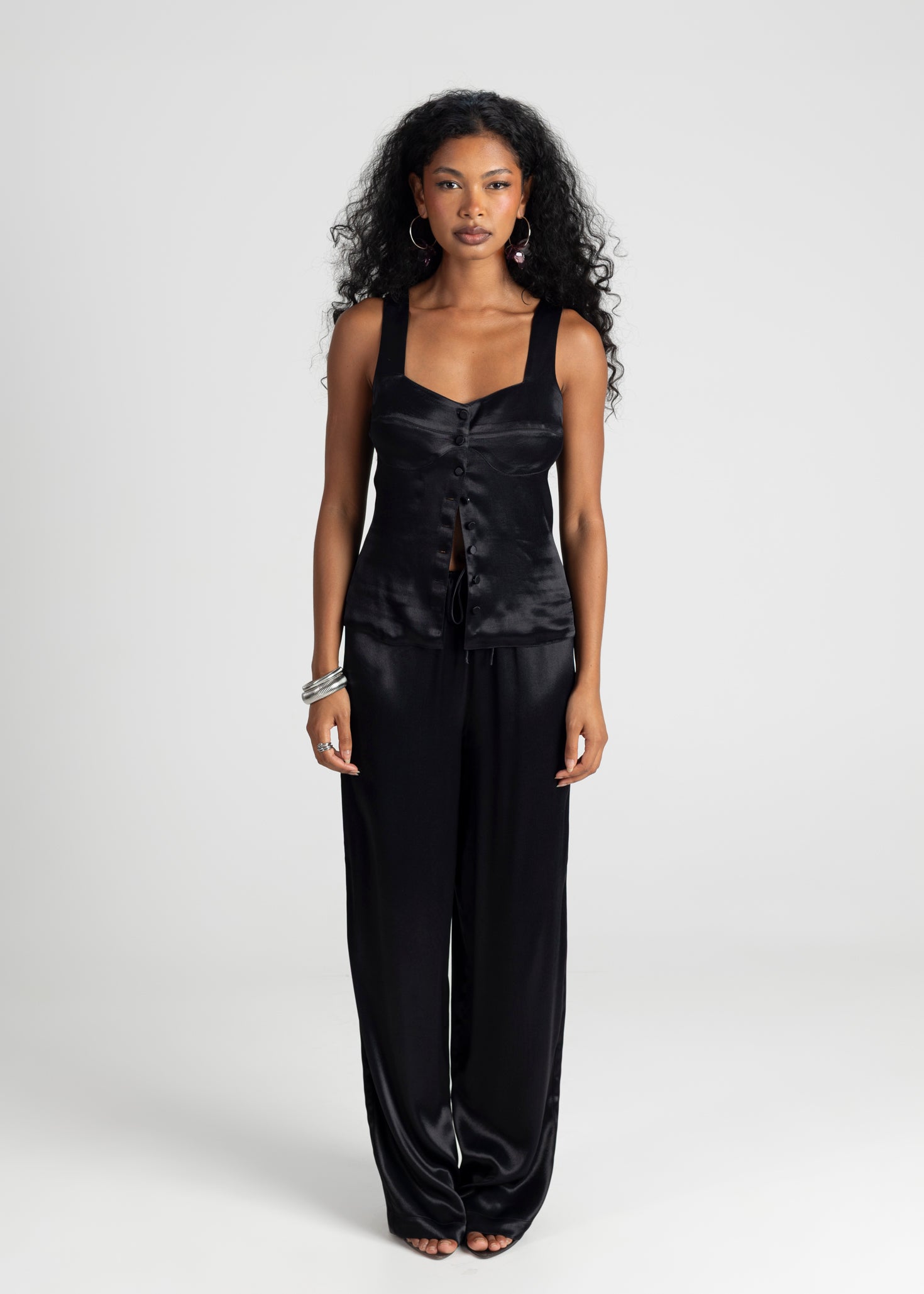 Giulia Satin Corset Top - Black