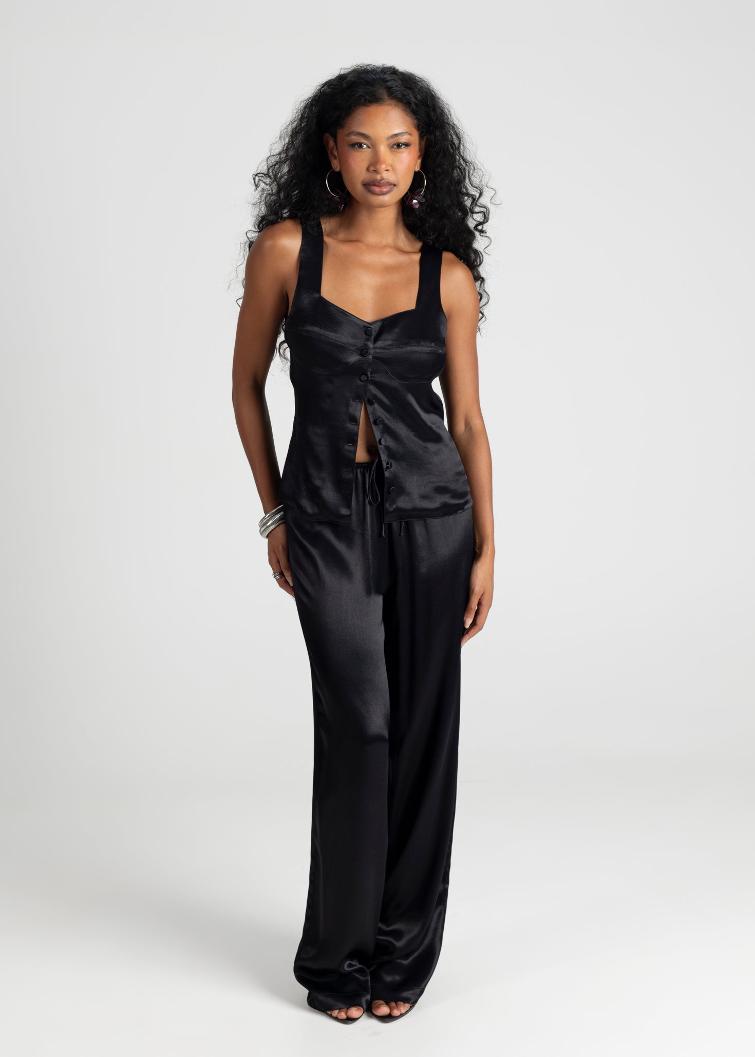 Giulia Satin Corset Top - Black
