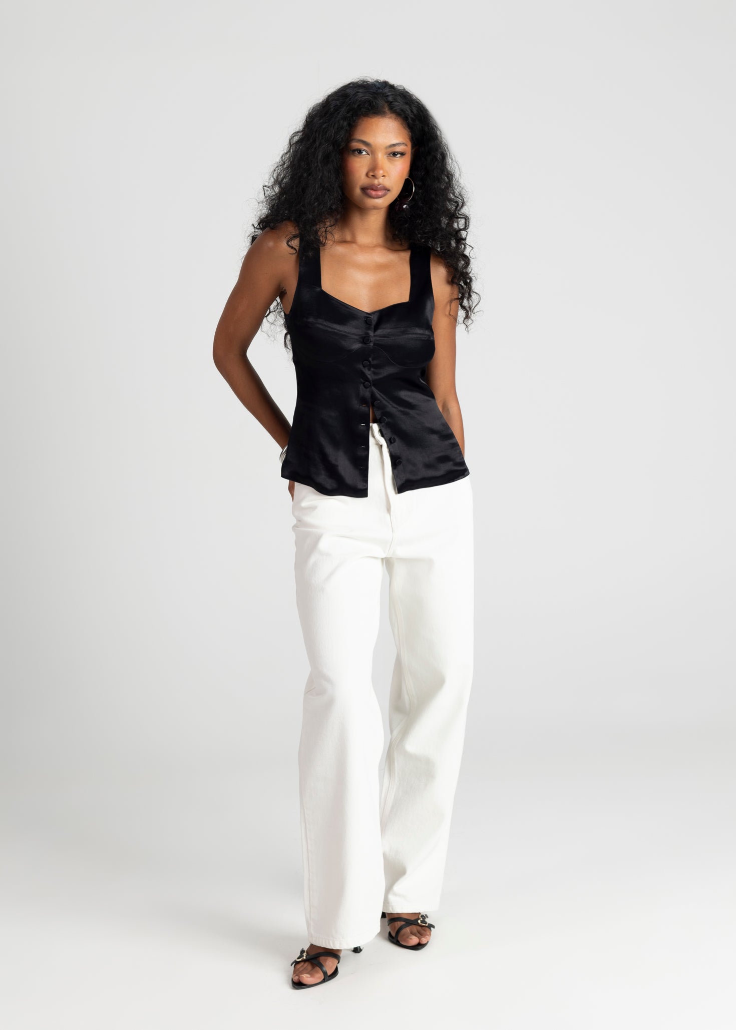 Giulia Satin Corset Top - Black