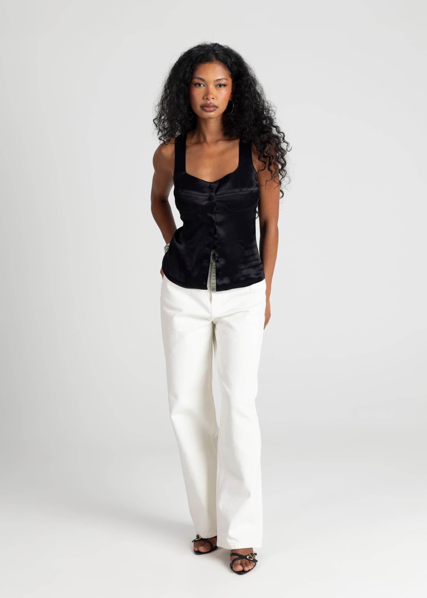 Giulia Satin Corset Top - Black