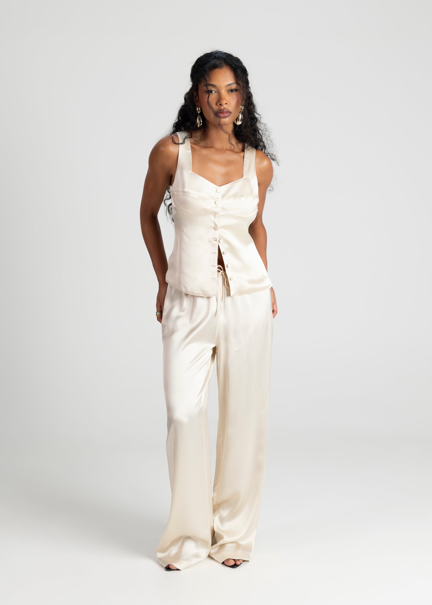 Giulia Loose Satin Pants - Champagne
