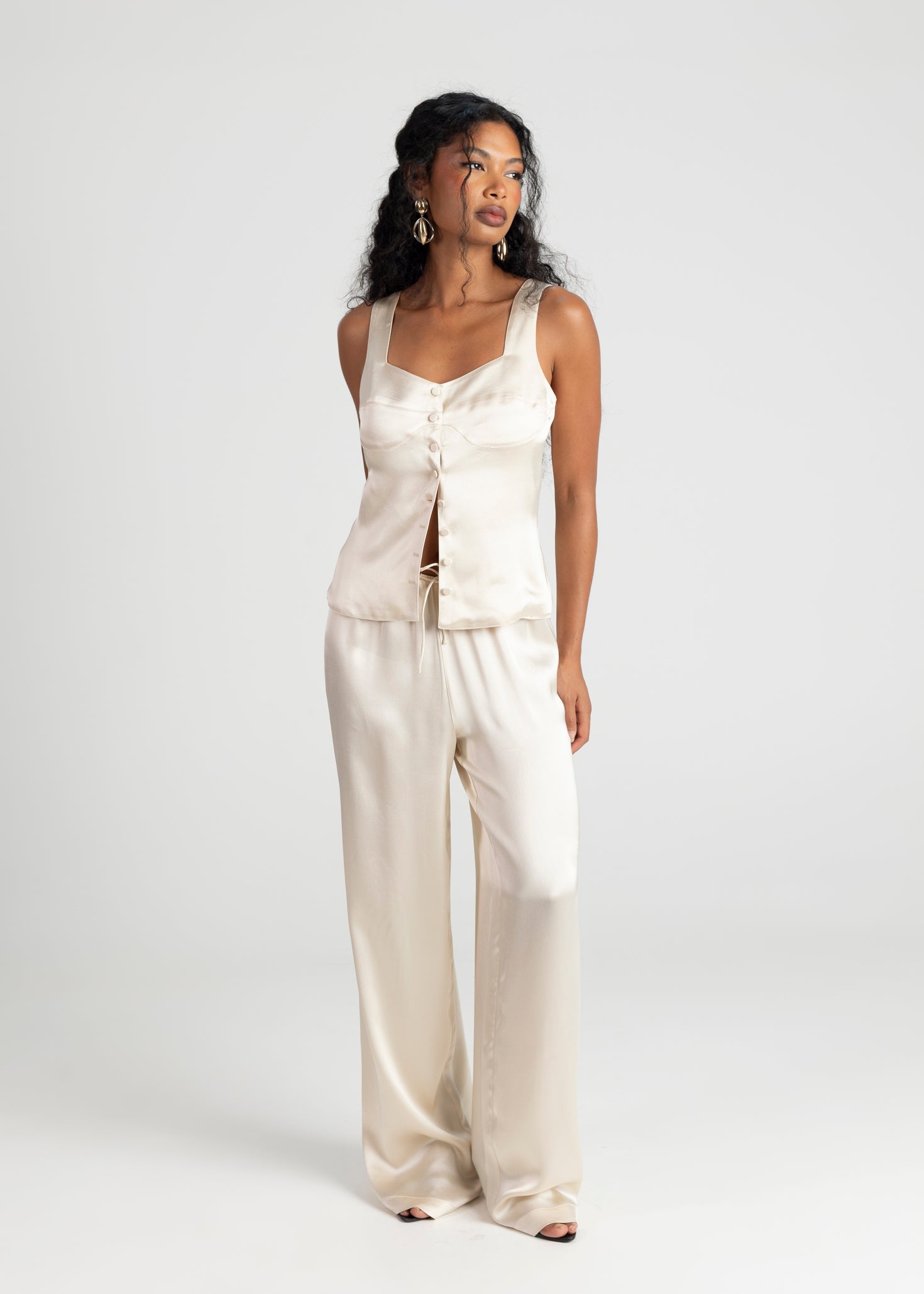 Giulia Loose Satin Pants - Champagne