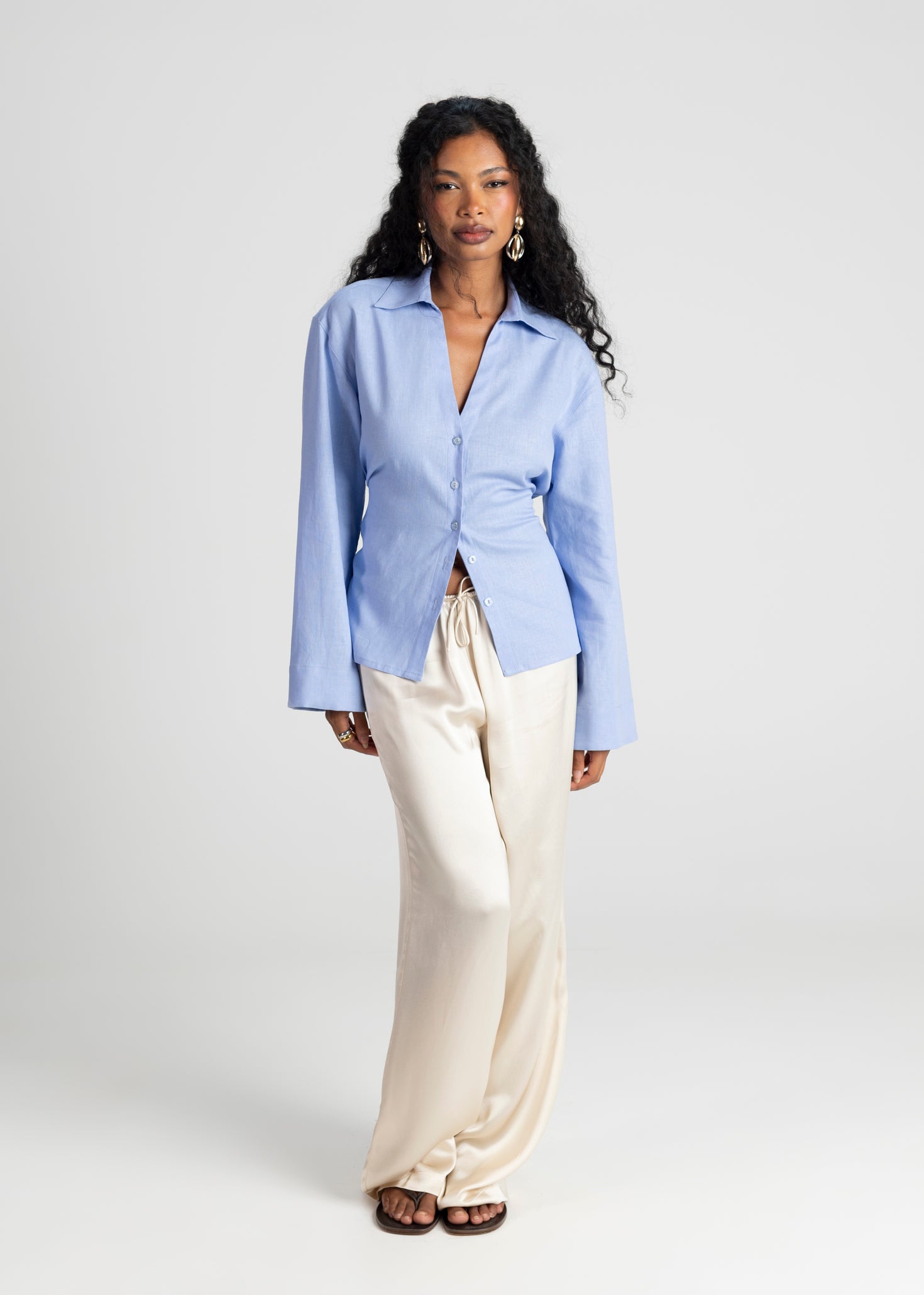 Bianca Adjustable Linen Shirt - Blue