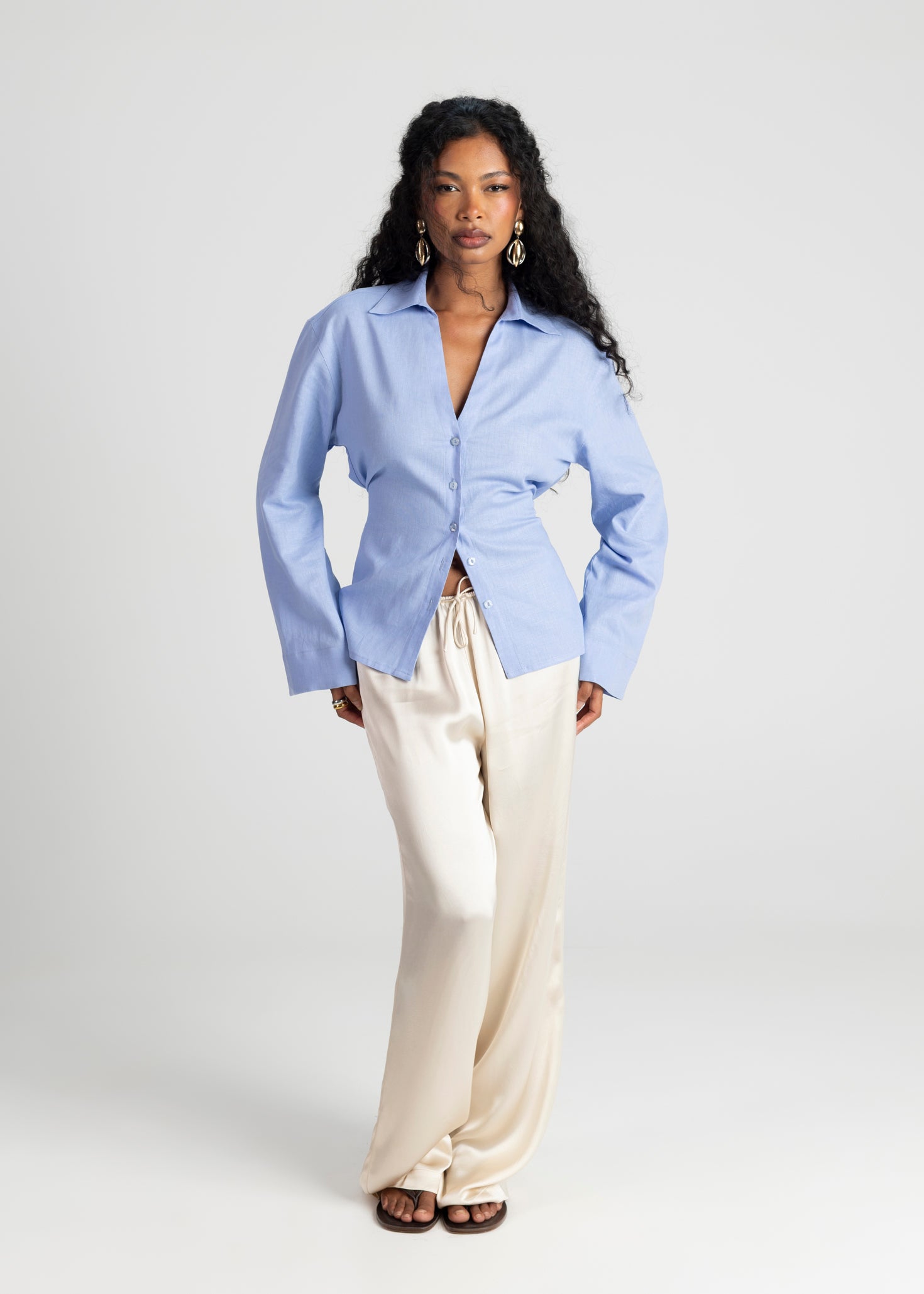 Bianca Adjustable Linen Shirt - Blue
