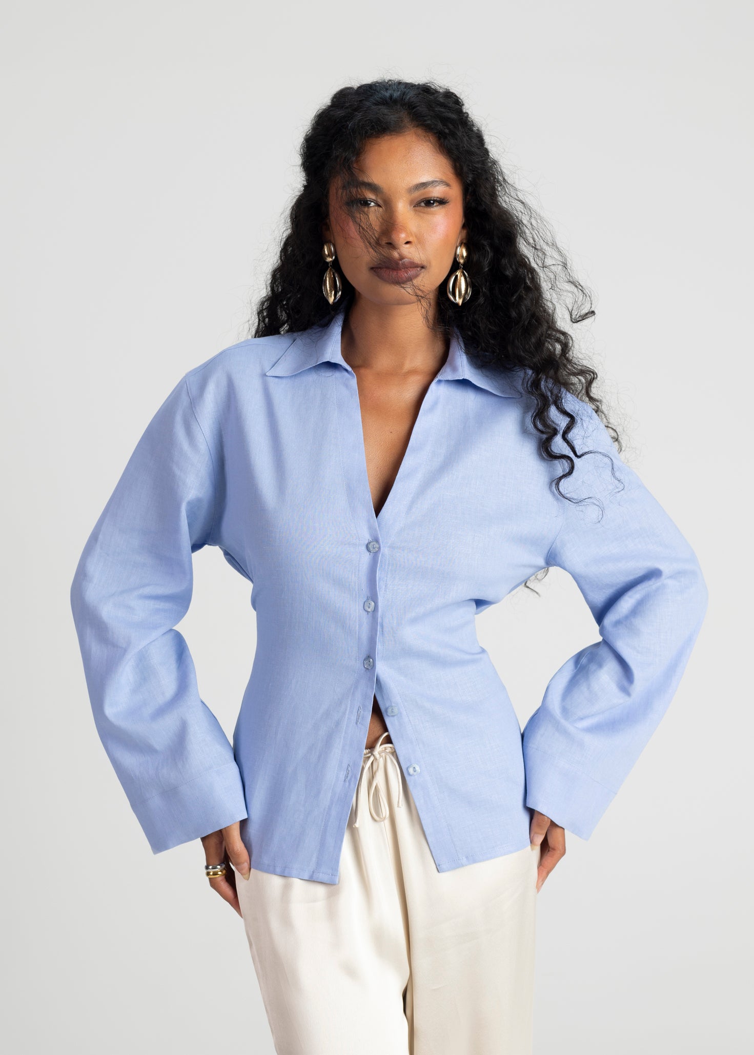 Bianca Adjustable Linen Shirt - Blue