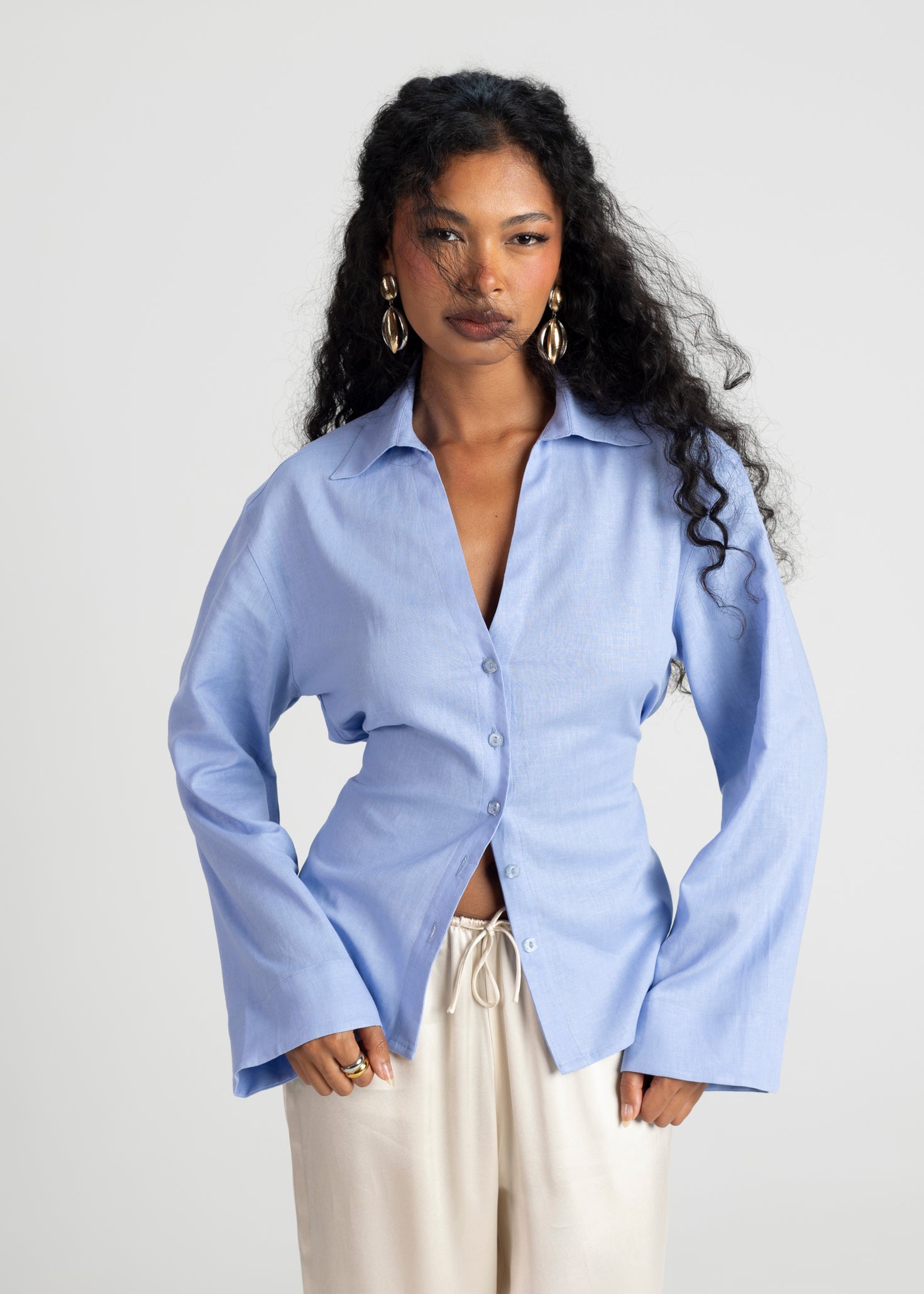 Bianca Adjustable Linen Shirt - Blue