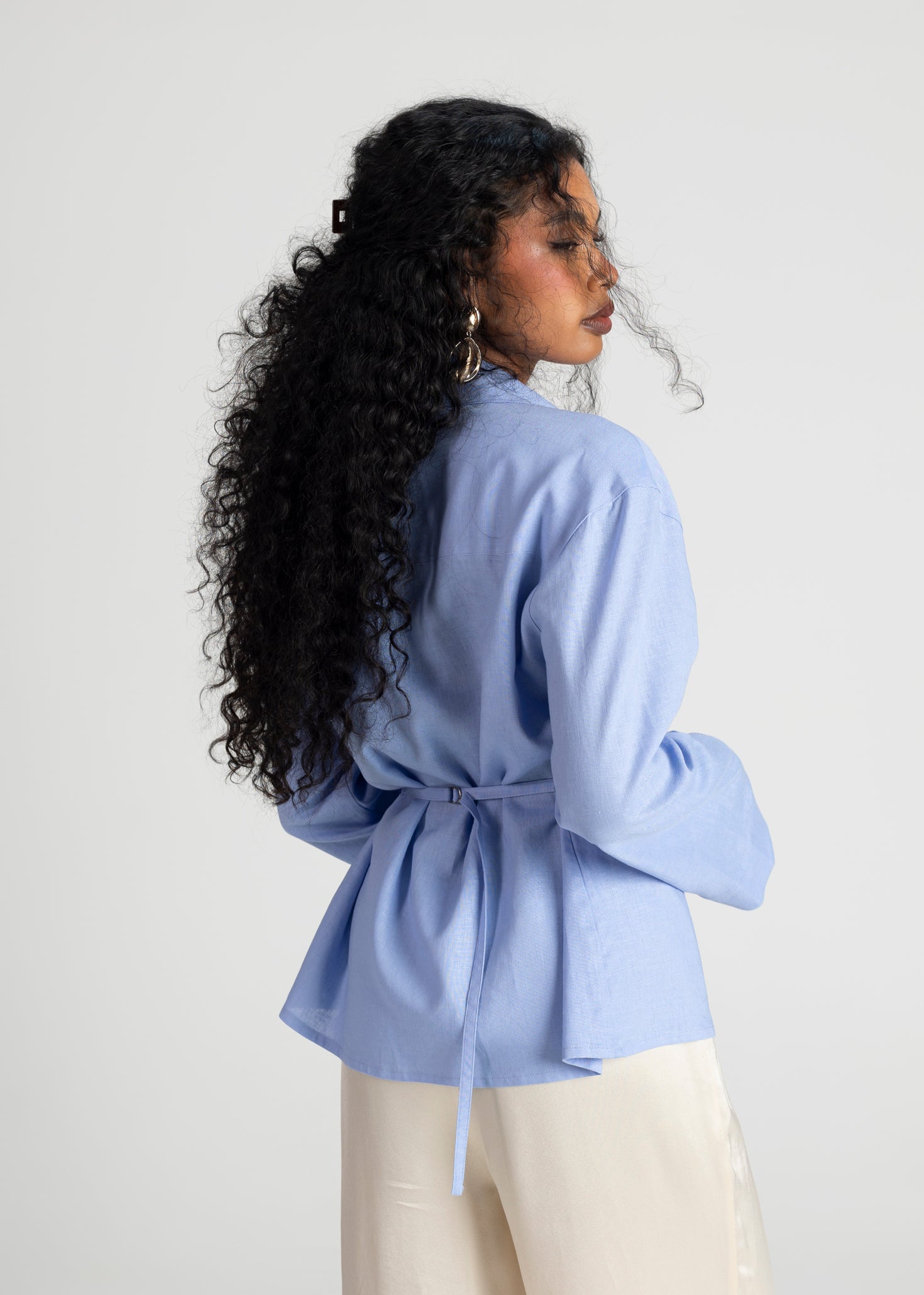 Bianca Adjustable Linen Shirt - Blue