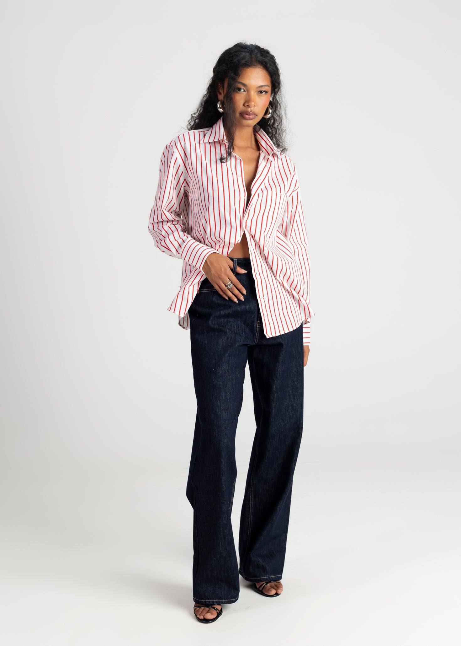 The Boyfriend Oversized Shirt - Red & White Stripes
