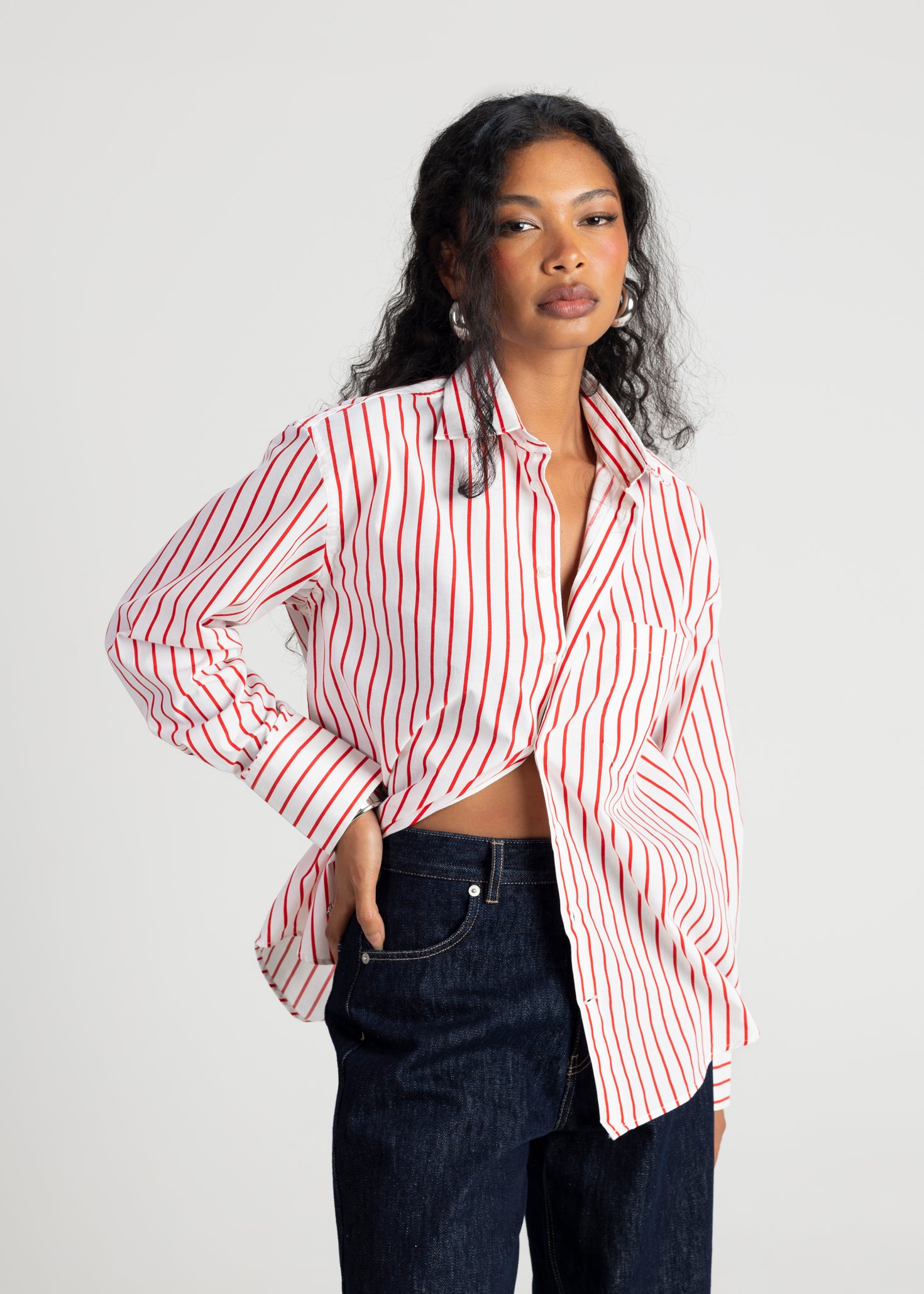 The Boyfriend Oversized Shirt - Red & White Stripes