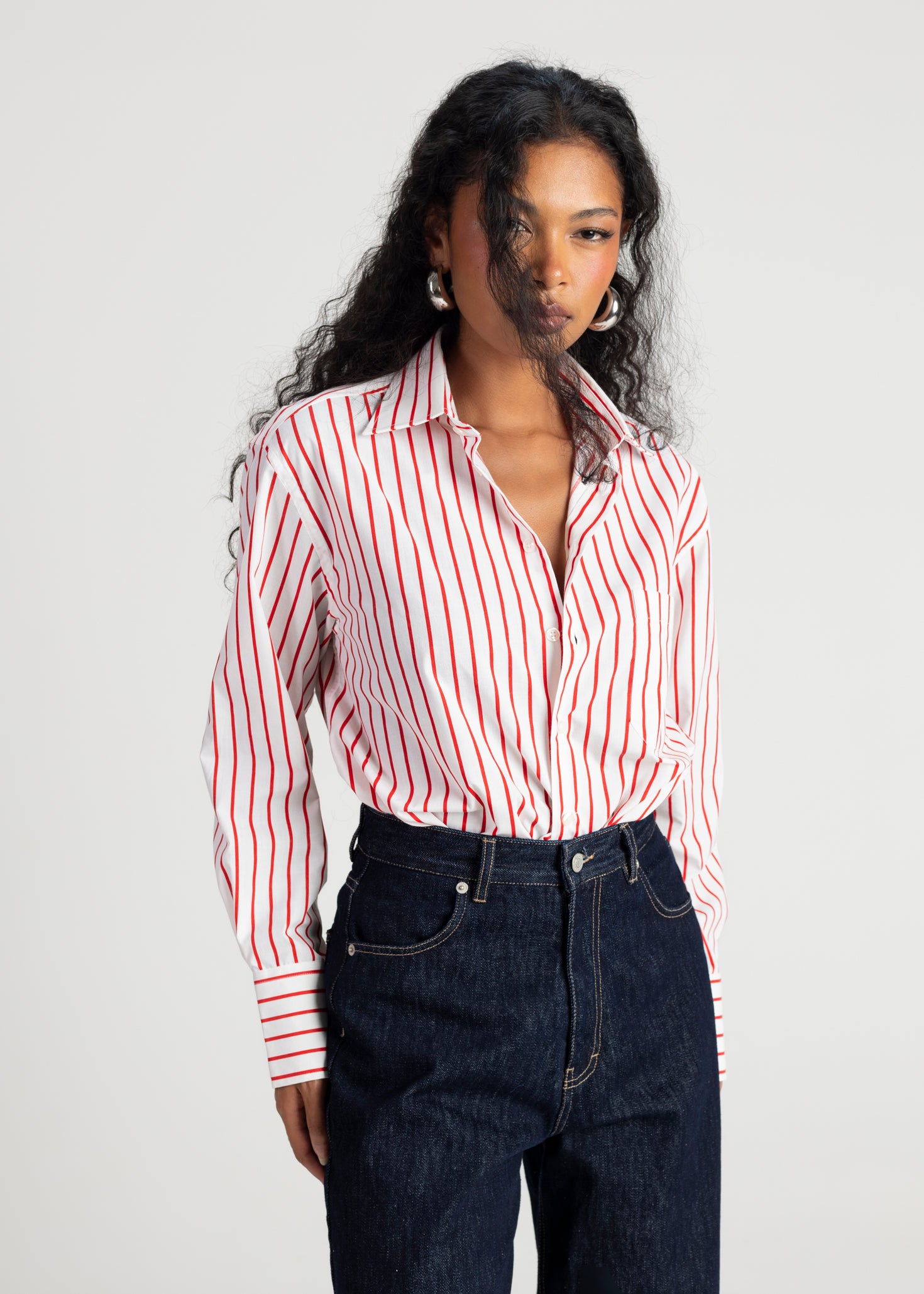 The Boyfriend Oversized Shirt - Red & White Stripes