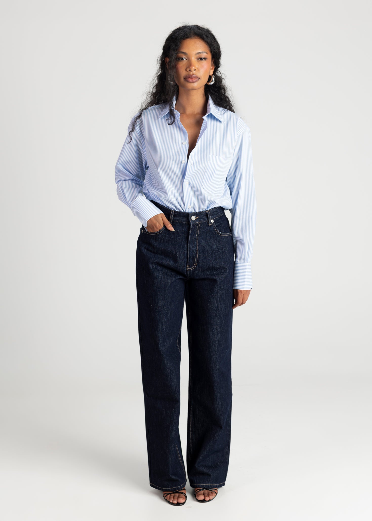 The Boyfriend Oversized Shirt - Blue & White Stripes