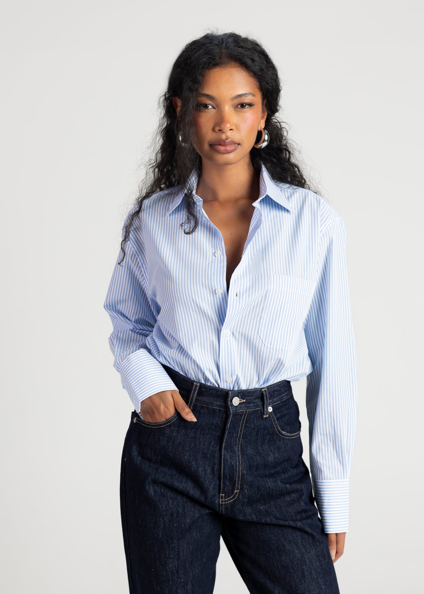 The Boyfriend Oversized Shirt - Blue & White Stripes