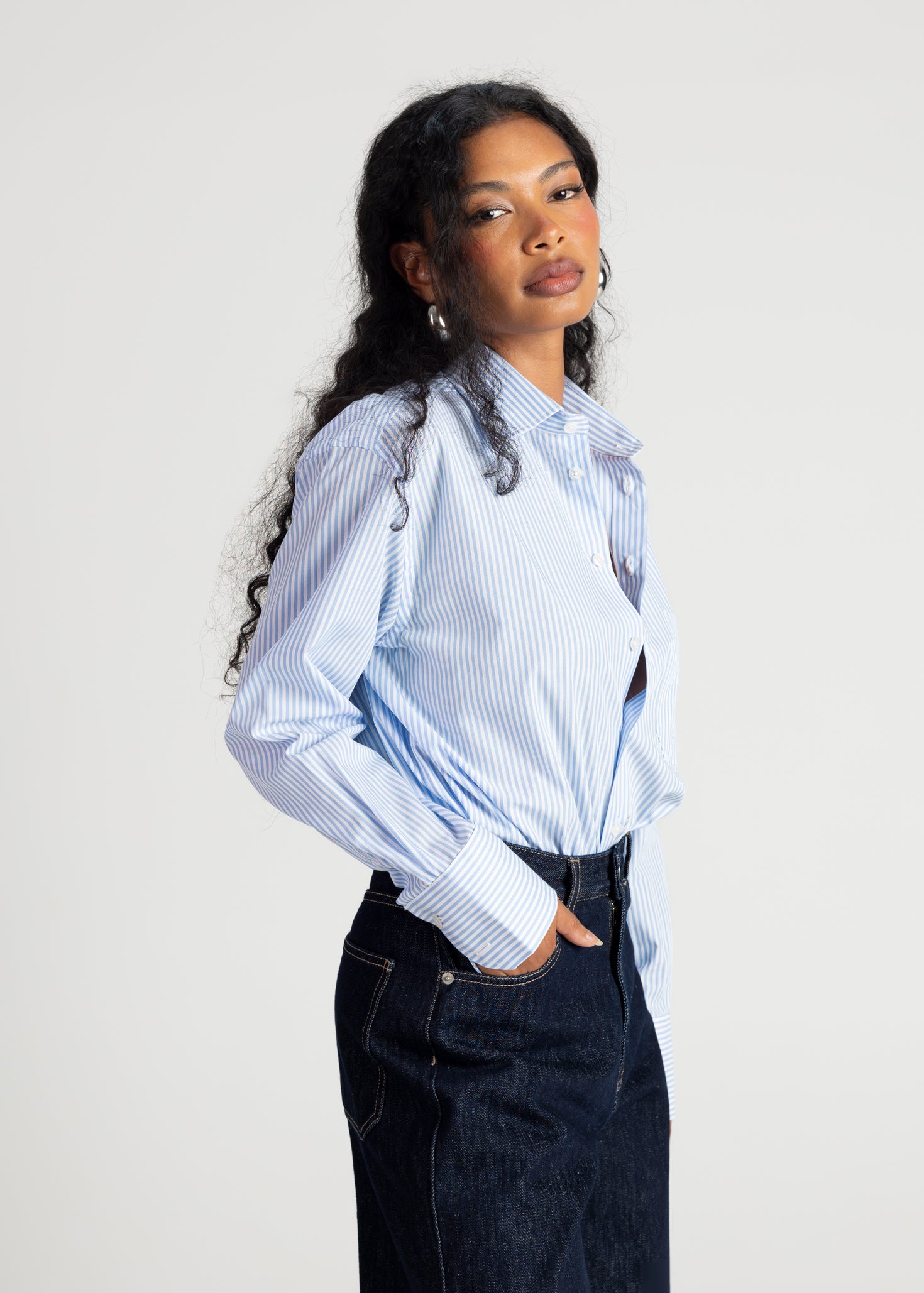 The Boyfriend Oversized Shirt - Blue & White Stripes